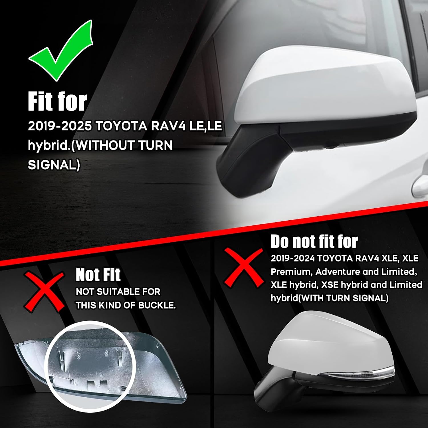 [Copy]Covelta Right Mirror Cover Caps Replace for 2019-2025 Toyota RAV4 LE & LE Hybrid Without Turn Signal(White)