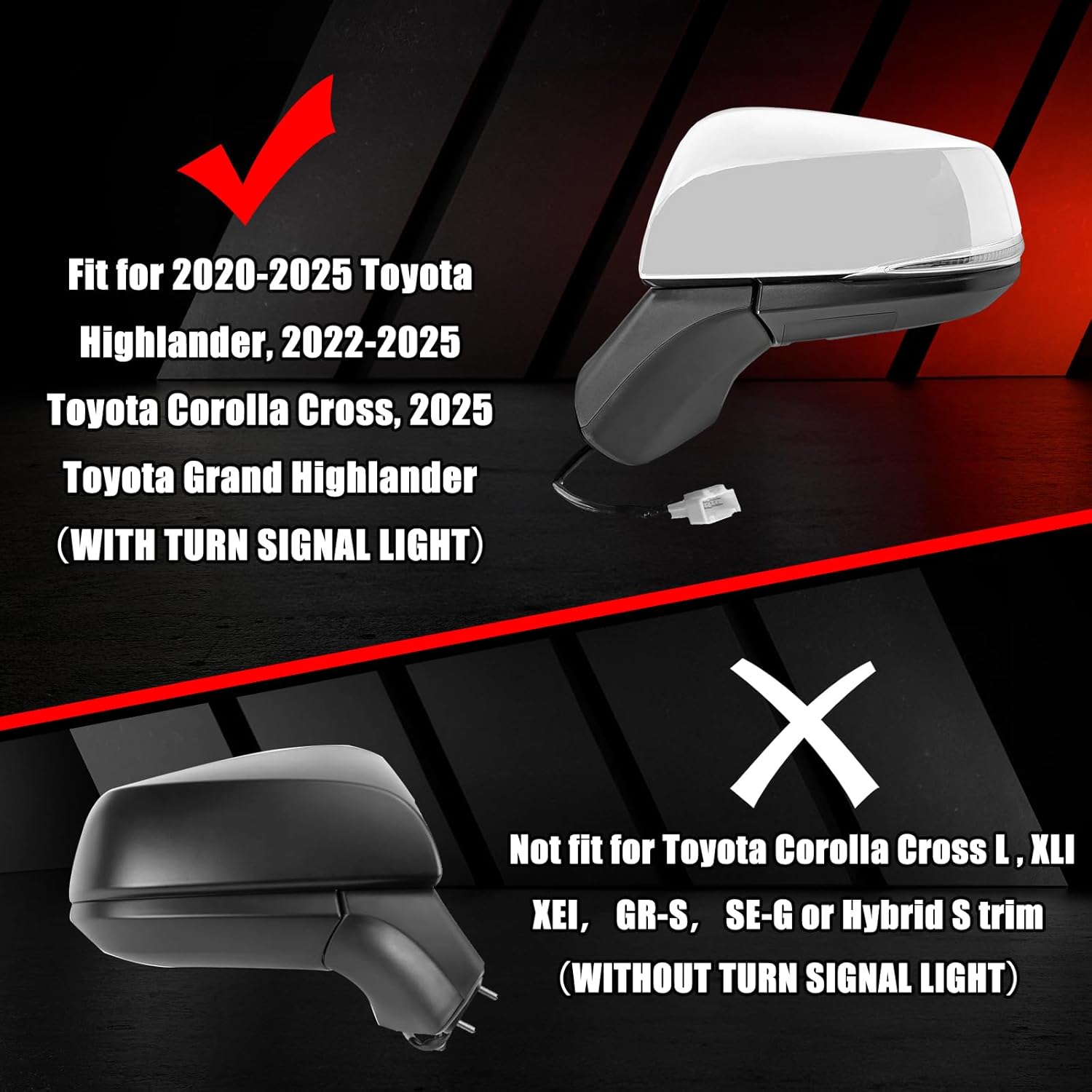 Covelta Left Mirror Cover Cap for 2020-2025 Toyota Highlander,2022-2025 Corolla Cross,2024-2025 Grand Highlander