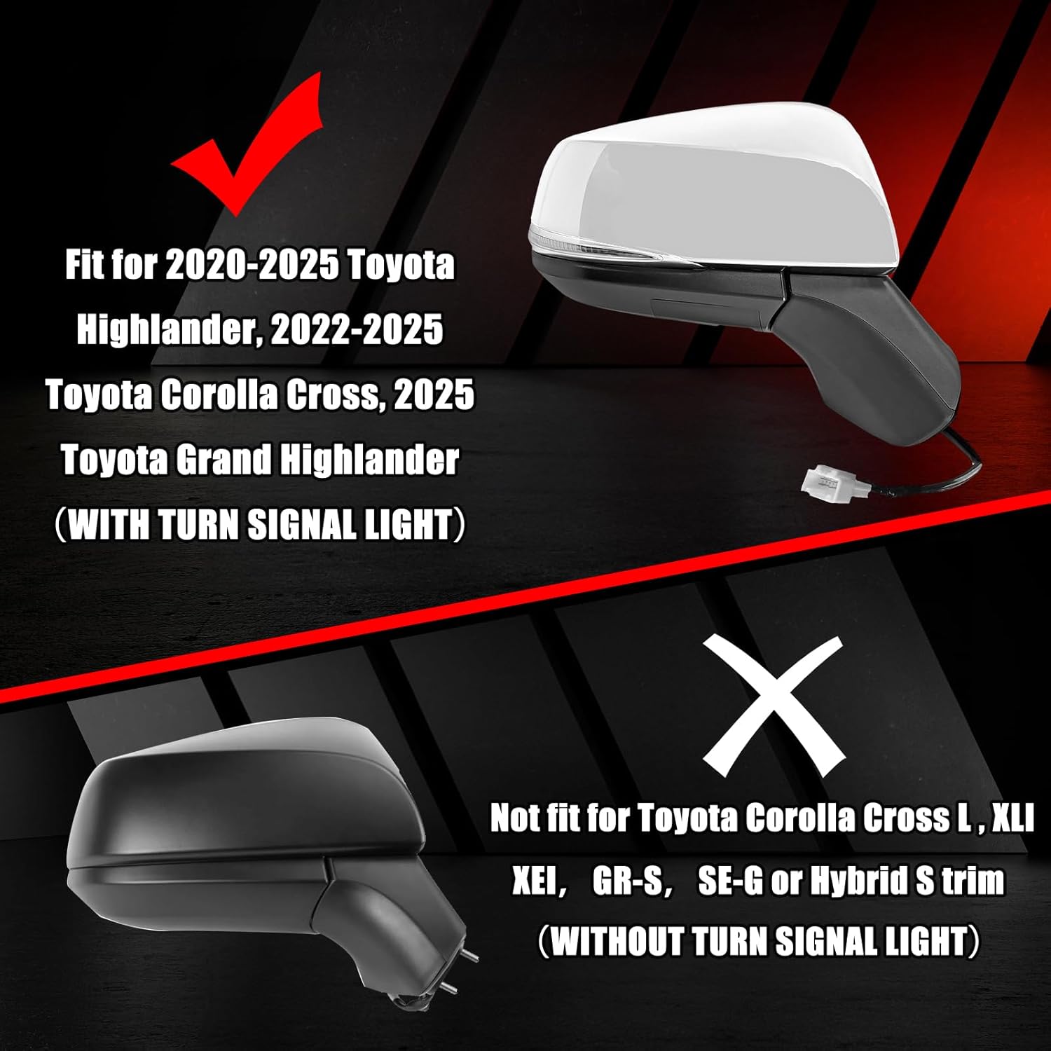Covelta Right Mirror Cover Cap for 2020-2025 Toyota Highlander,2022-2025 Corolla Cross,2024-2025 Grand Highlander