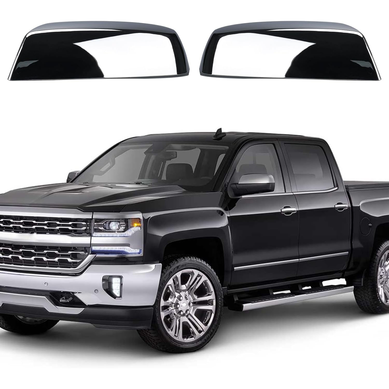 Covelta Top Half Mirror Cover Caps Replace for 2014-2018 Chevy Silverado 1500 & GMC Sierra 1500 , 2015-2019 2500HD 3500HD（Chrome）