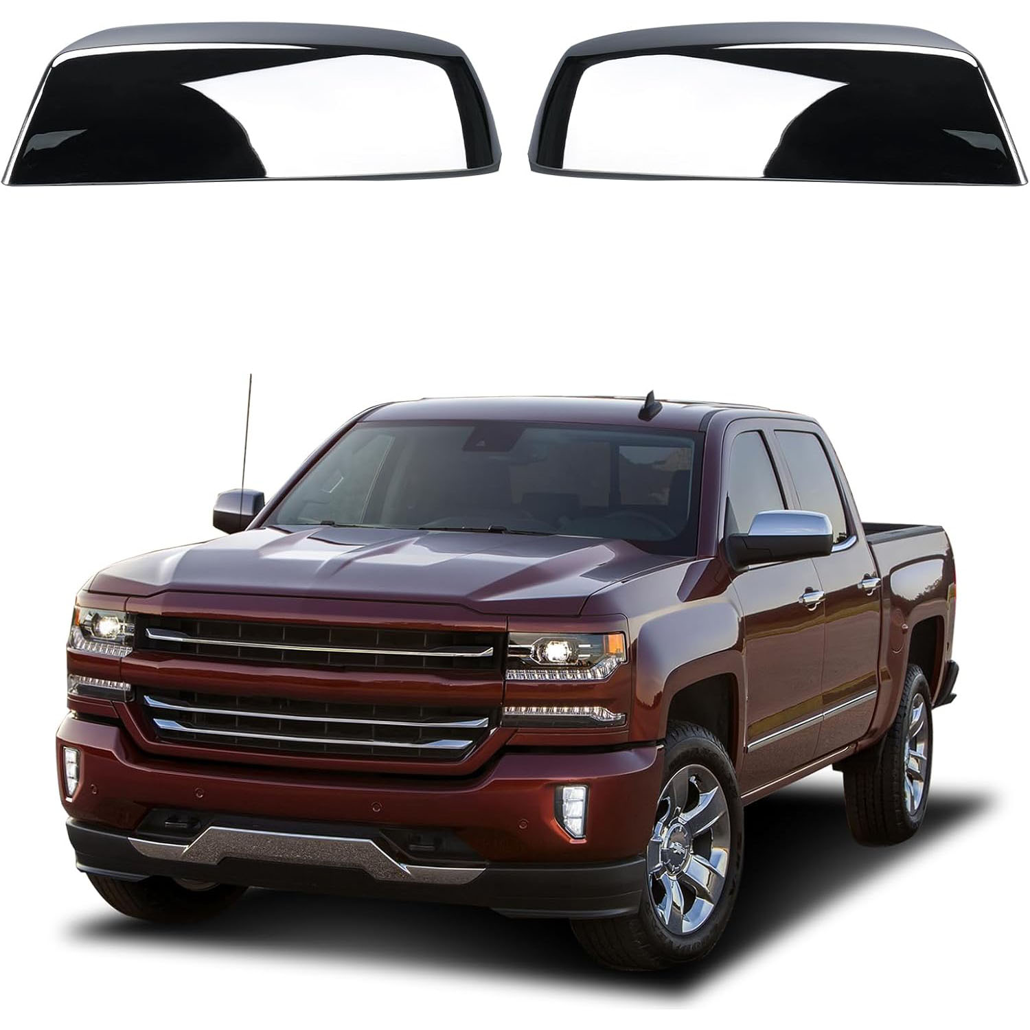 Covelta Top Half Mirror Cover Caps Replace for 2014-2018 Chevy Silverado 1500 & GMC Sierra 1500 , 2015-2019 2500HD 3500HD（Chrome）