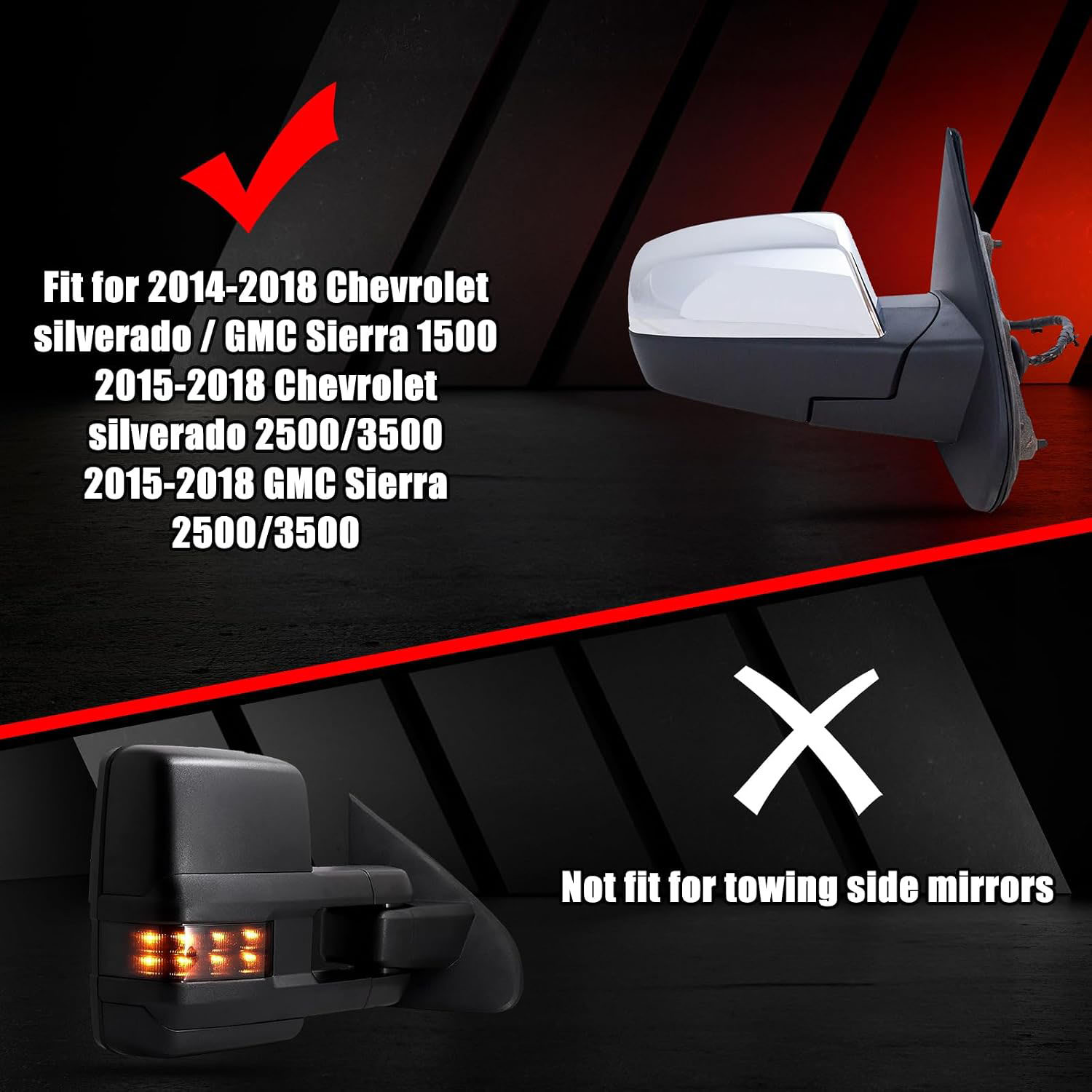 Covelta Top Half Mirror Cover Caps Replace for 2014-2018 Chevy Silverado 1500 & GMC Sierra 1500 , 2015-2019 2500HD 3500HD（Chrome）