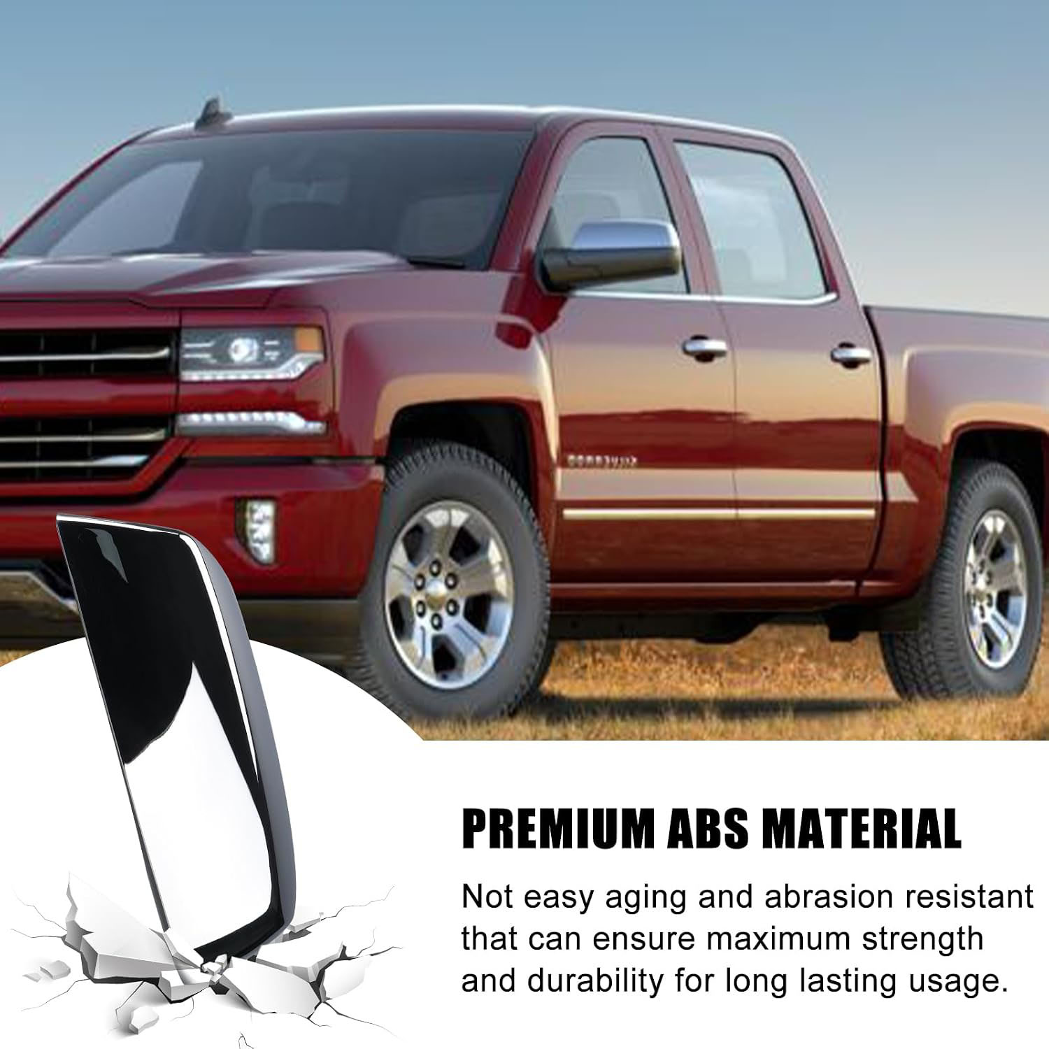 Covelta Top Half Mirror Cover Caps Replace for 2014-2018 Chevy Silverado 1500 & GMC Sierra 1500 , 2015-2019 2500HD 3500HD（Chrome）