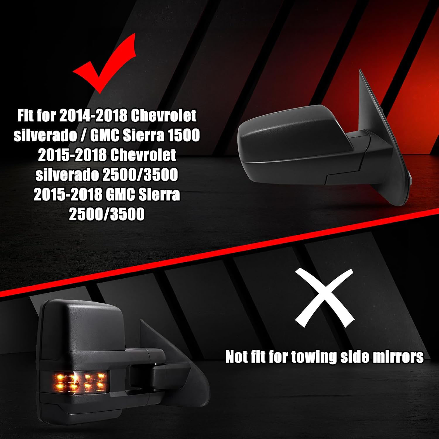 [Copy]Covelta Top Half Mirror Cover Caps Replace for 2014-2018 Chevy Silverado 1500 & GMC Sierra 1500 , 2015-2019 2500HD 3500HD（Black）