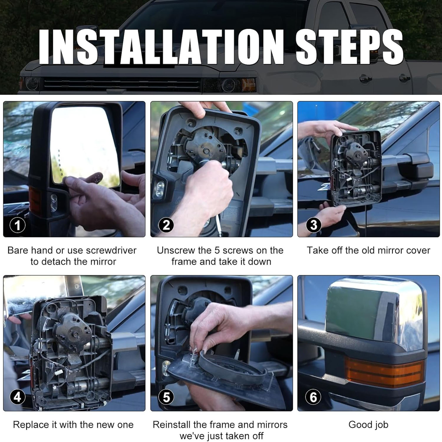 Covelta Mirror Covers Replacement for 2014-2019 Chevy Silverado & GMC Sierra