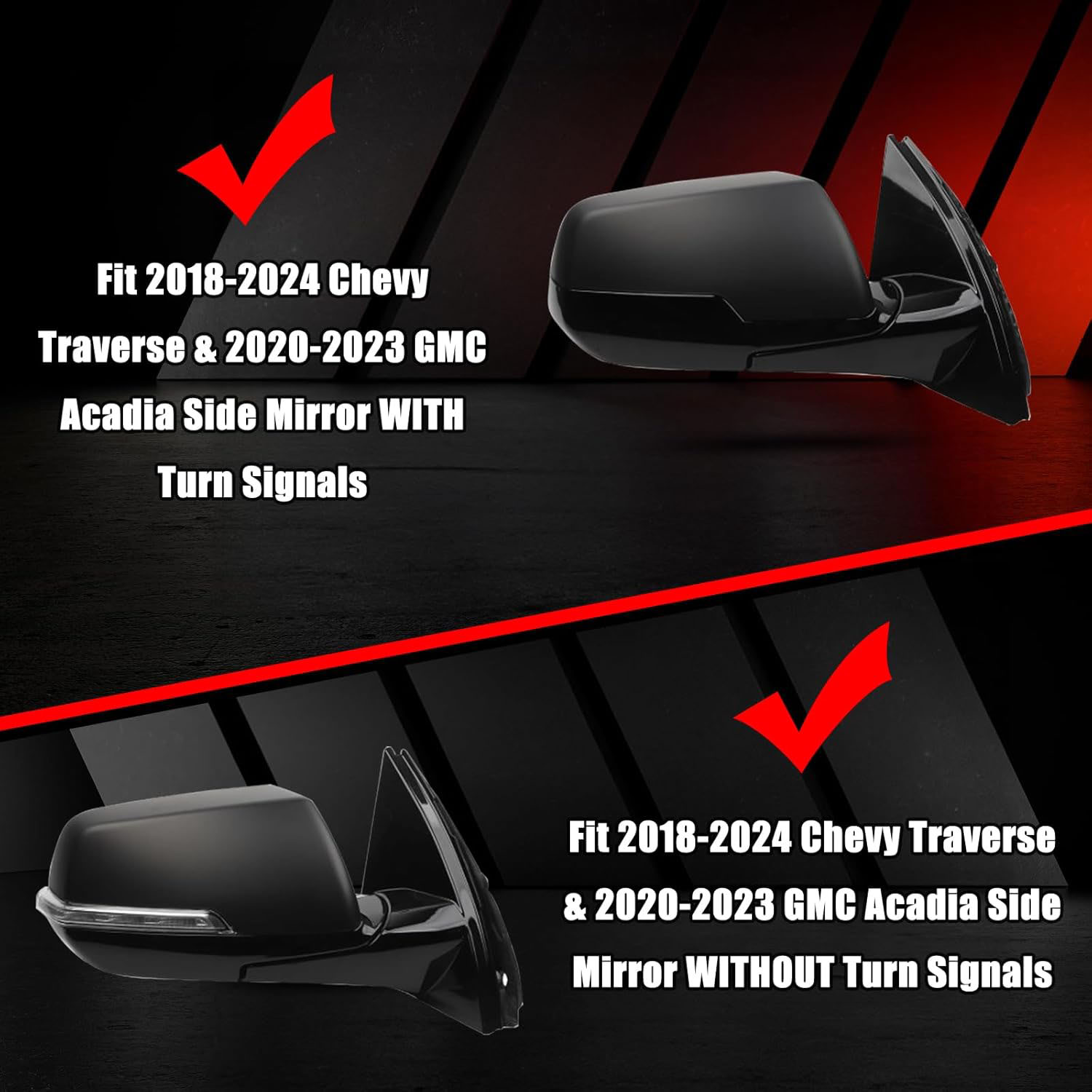 Covelta Right Mirror Cover Cap Replace for 2018-2024 Chevy Traverse & 2020-2023 GMC Acadia (Black)