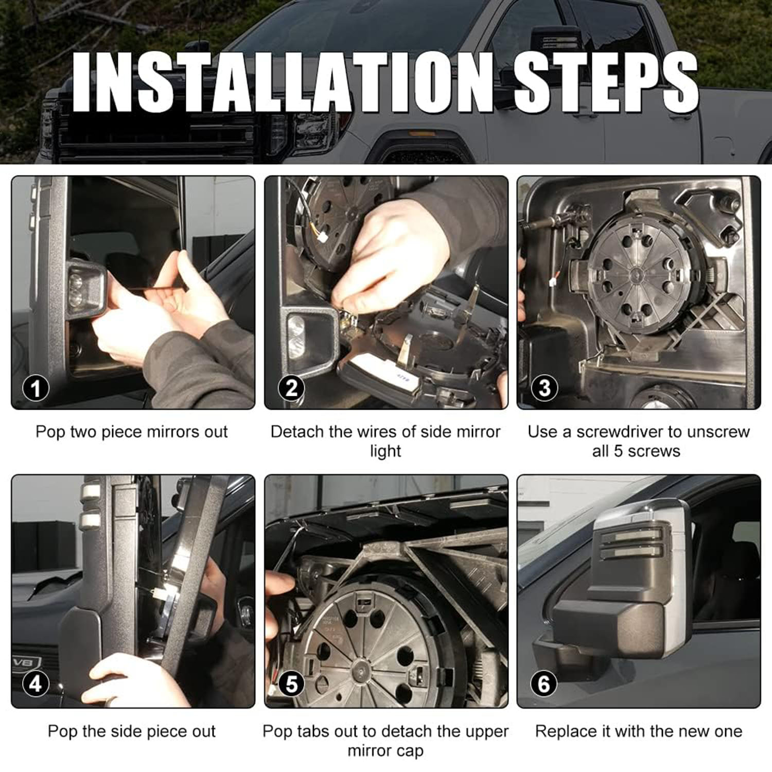 Covelta Mirror Cover Caps Replace for 2020-2025 Chevy Silverado/GMC Sierra 2500HD 3500HD(Chrome)