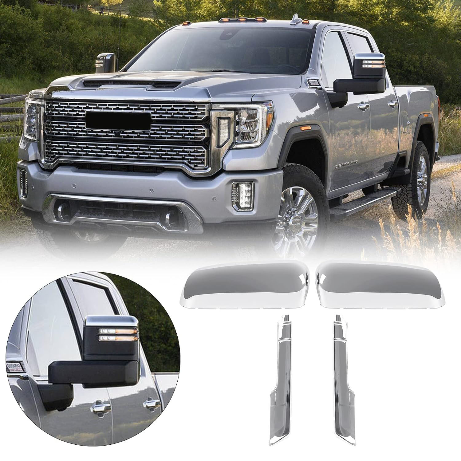 Covelta Mirror Cover Caps Replace for 2020-2025 Chevy Silverado/GMC Sierra 2500HD 3500HD(Chrome)