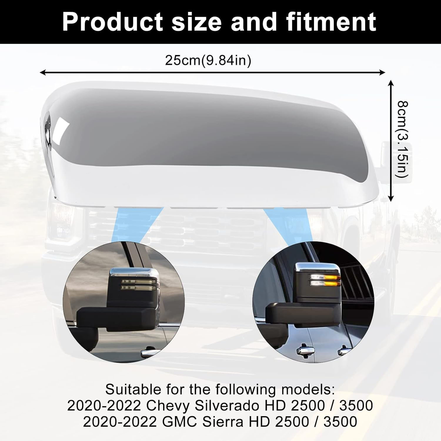 Covelta Mirror Cover Caps Replace for 2020-2025 Chevy Silverado/GMC Sierra 2500HD 3500HD(Chrome)