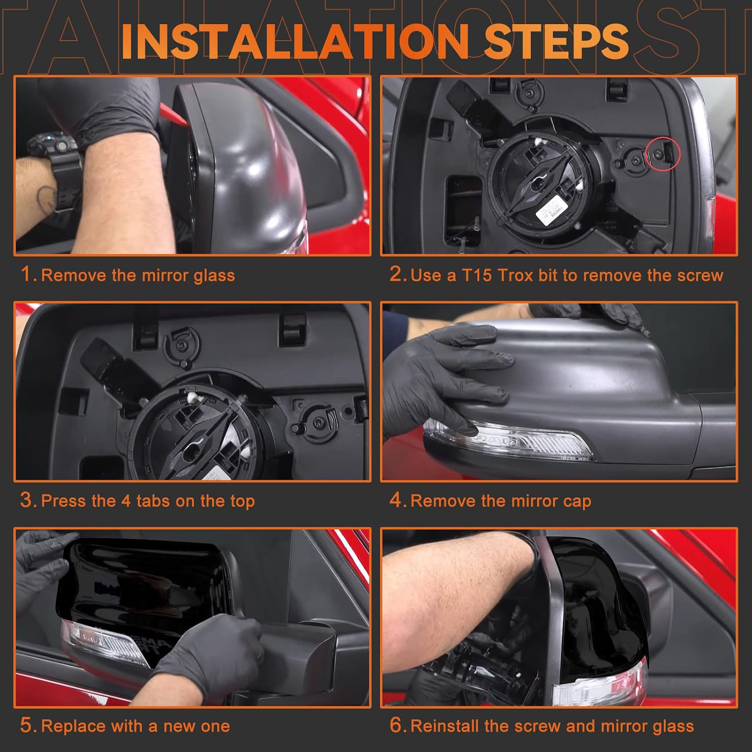 Covelta Mirror Cover Caps Replace for 2019-2025 Dodge Ram 1500 with Turn Signal(Black)