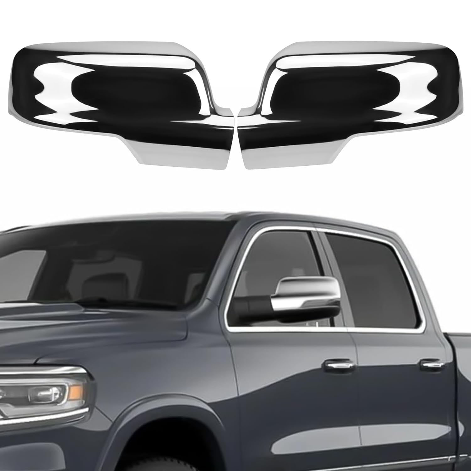 Covelta Mirror Cover Caps Replace for 2019-2025 Dodge Ram 1500 with Turn Signal(Chrome)