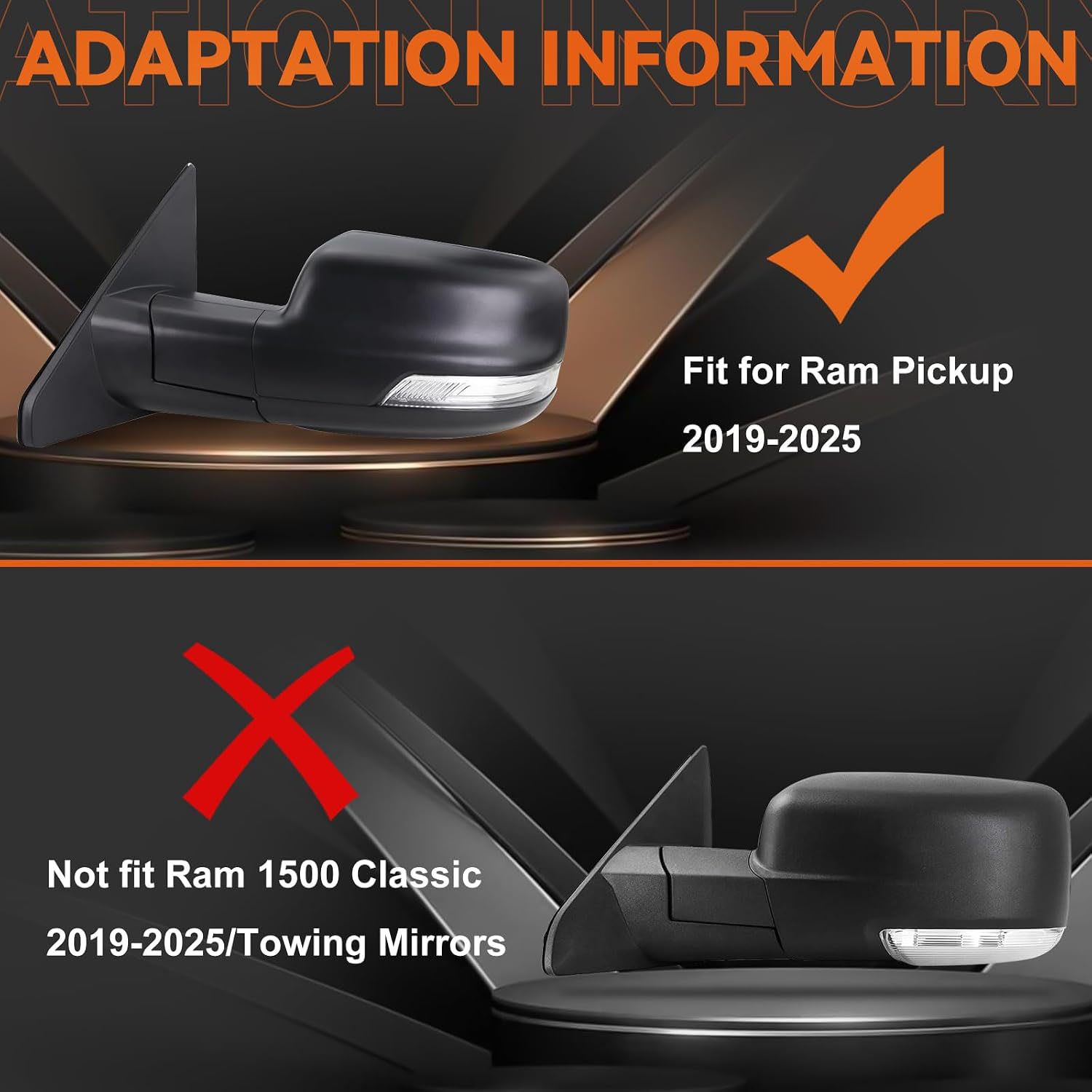 Covelta Mirror Cover Caps Replace for 2019-2025 Dodge Ram 1500 with Turn Signal(Chrome)