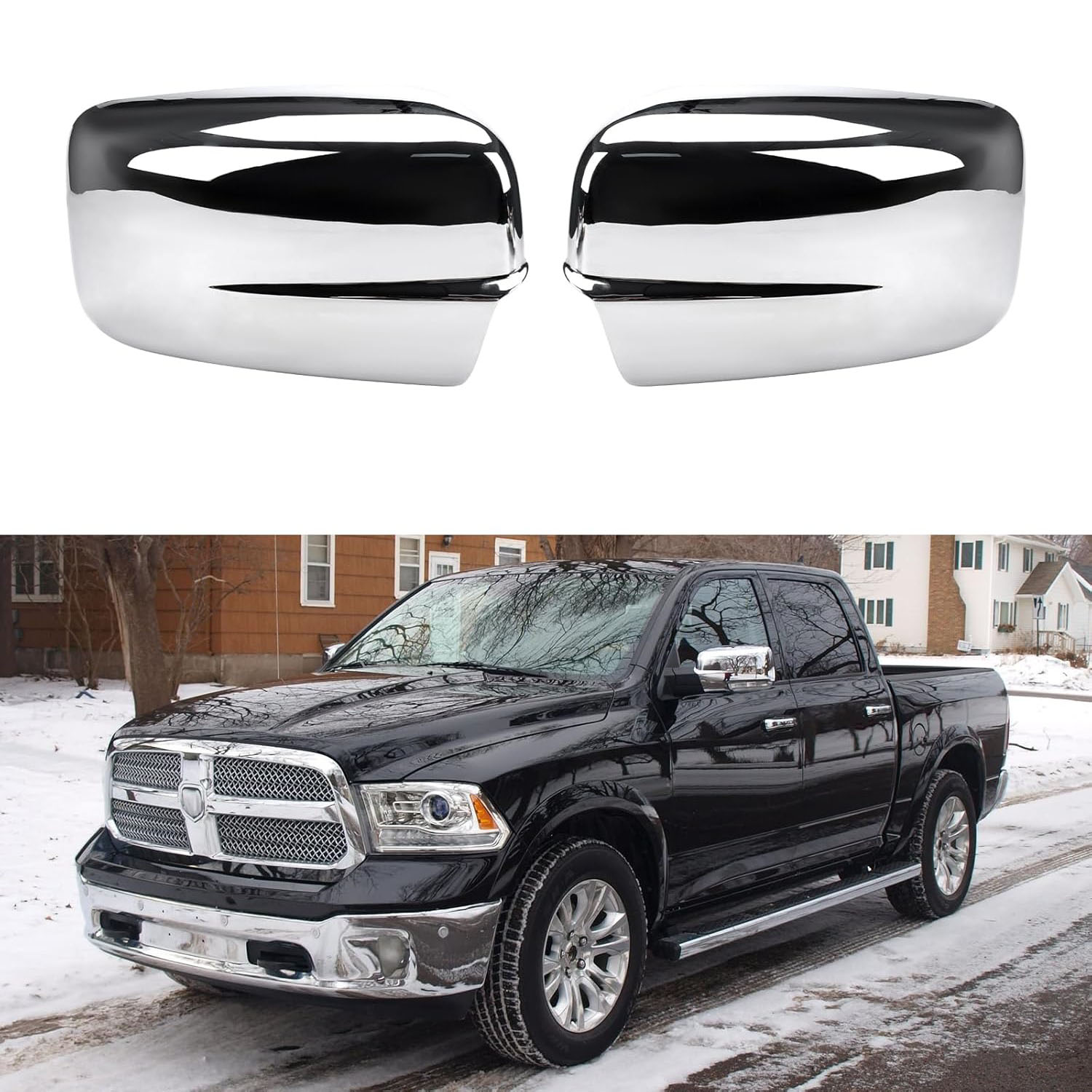 Covelta Mirror Cover Caps Compatible with 2009-2018 Dodge Ram 1500 / 2019-2024 Ram 1500 Classic（Chrome)