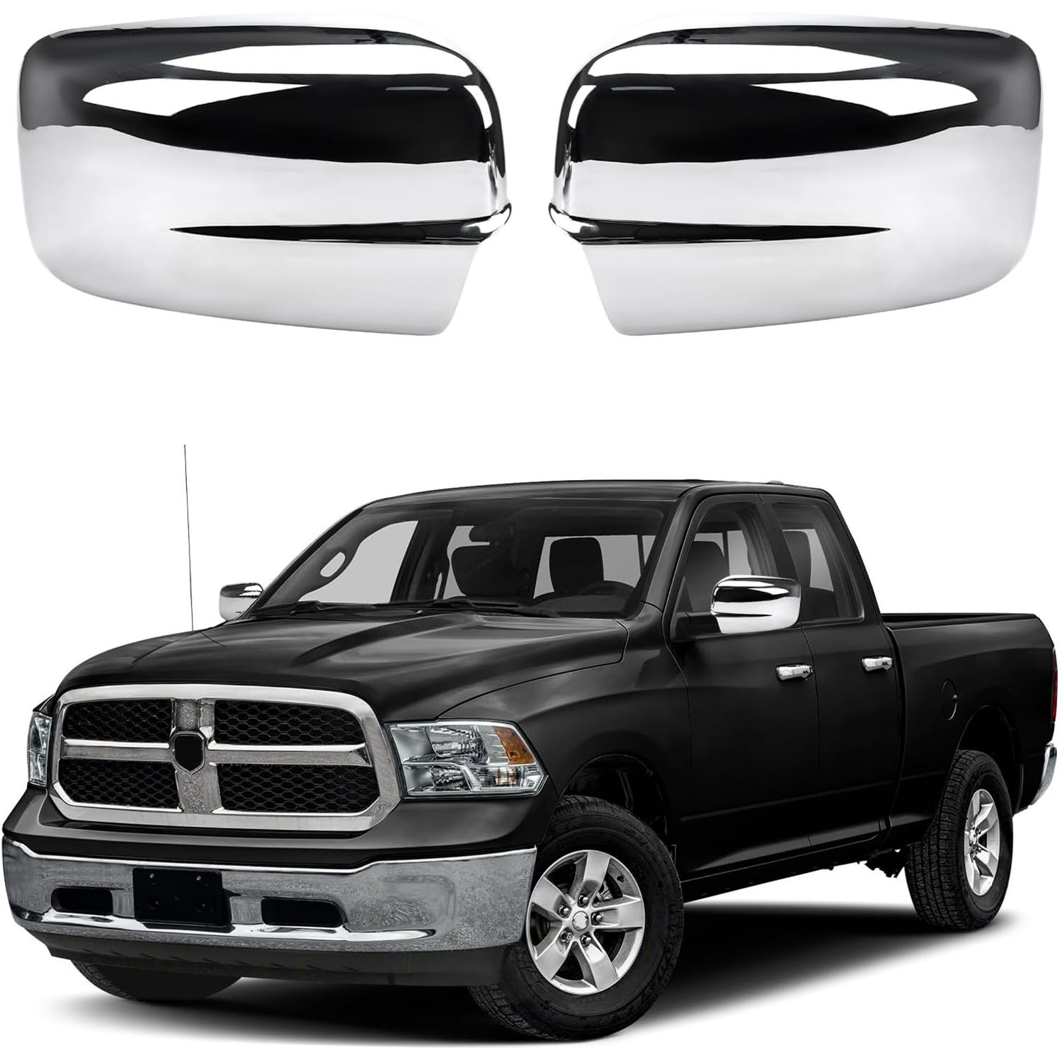 Covelta Mirror Cover Caps Compatible with 2009-2018 Dodge Ram 1500 / 2019-2024 Ram 1500 Classic（Chrome)