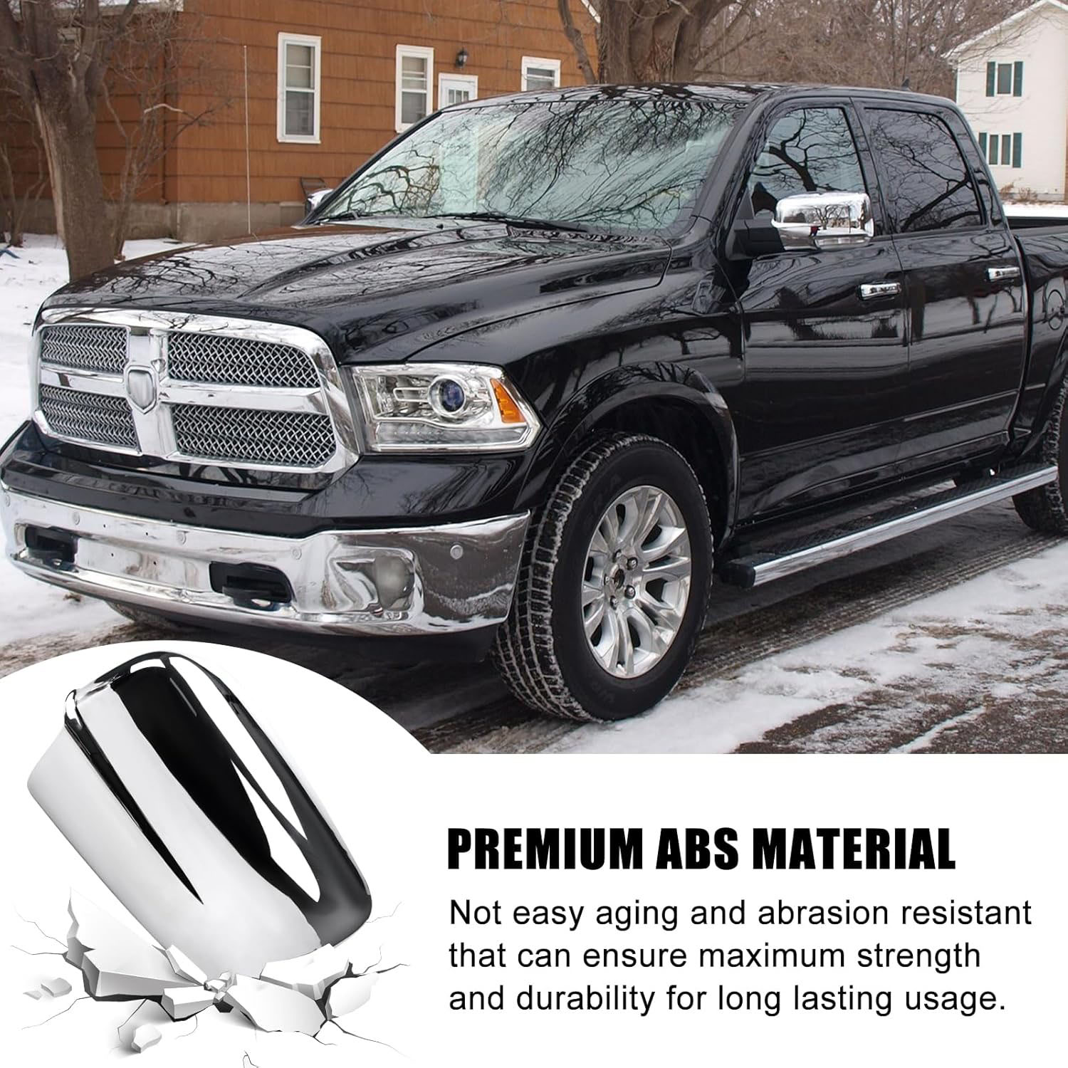 Covelta Mirror Cover Caps Compatible with 2009-2018 Dodge Ram 1500 / 2019-2024 Ram 1500 Classic（Chrome)
