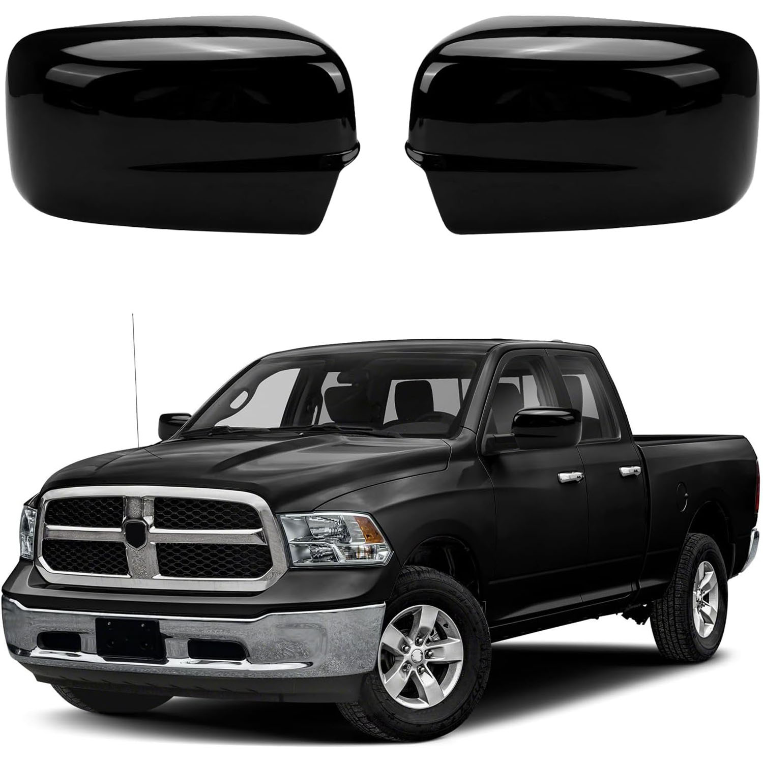 Covelta Mirror Cover Caps Compatible with 2009-2018 Dodge Ram 1500 / 2019-2024 Ram 1500 Classic（Black)