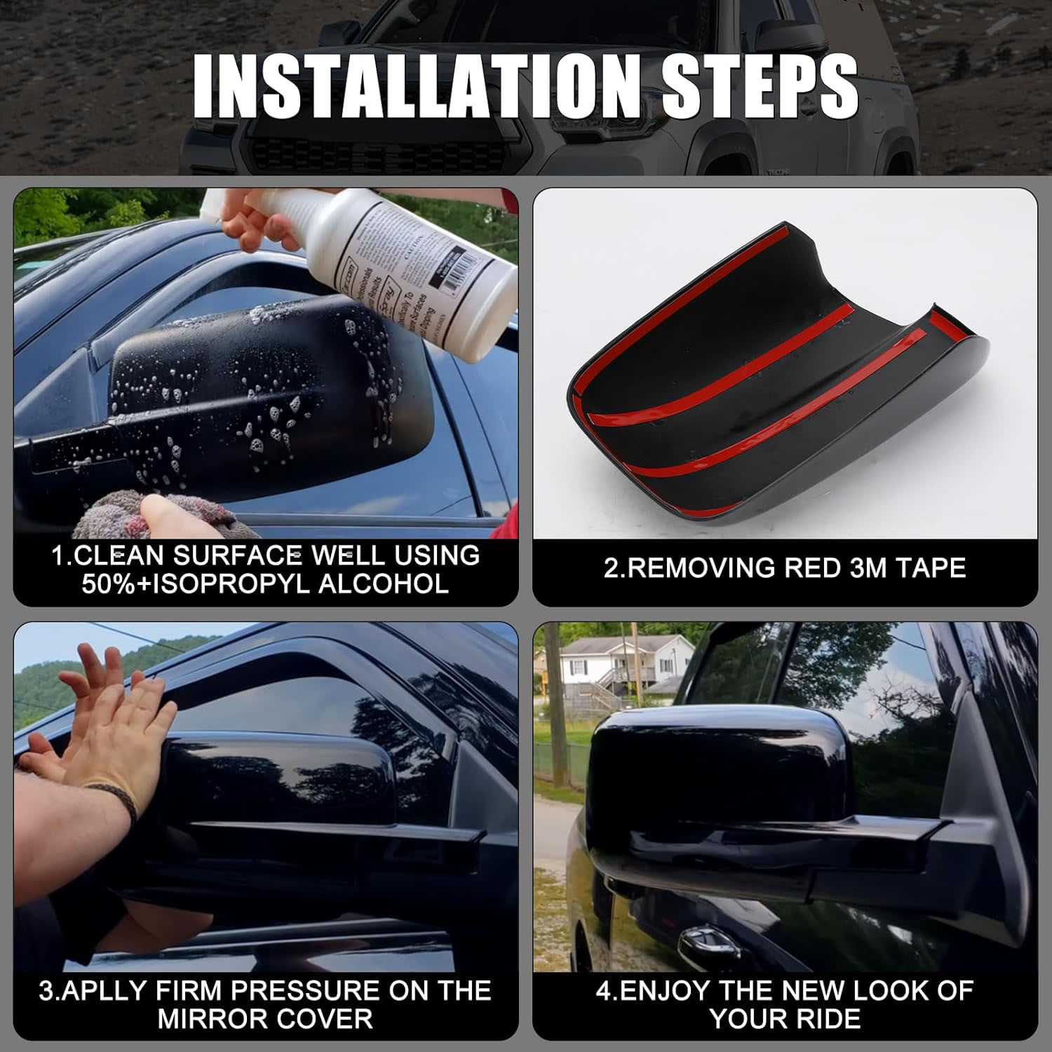 Covelta Mirror Cover Caps Compatible with 2009-2018 Dodge Ram 1500 / 2019-2024 Ram 1500 Classic（Black)