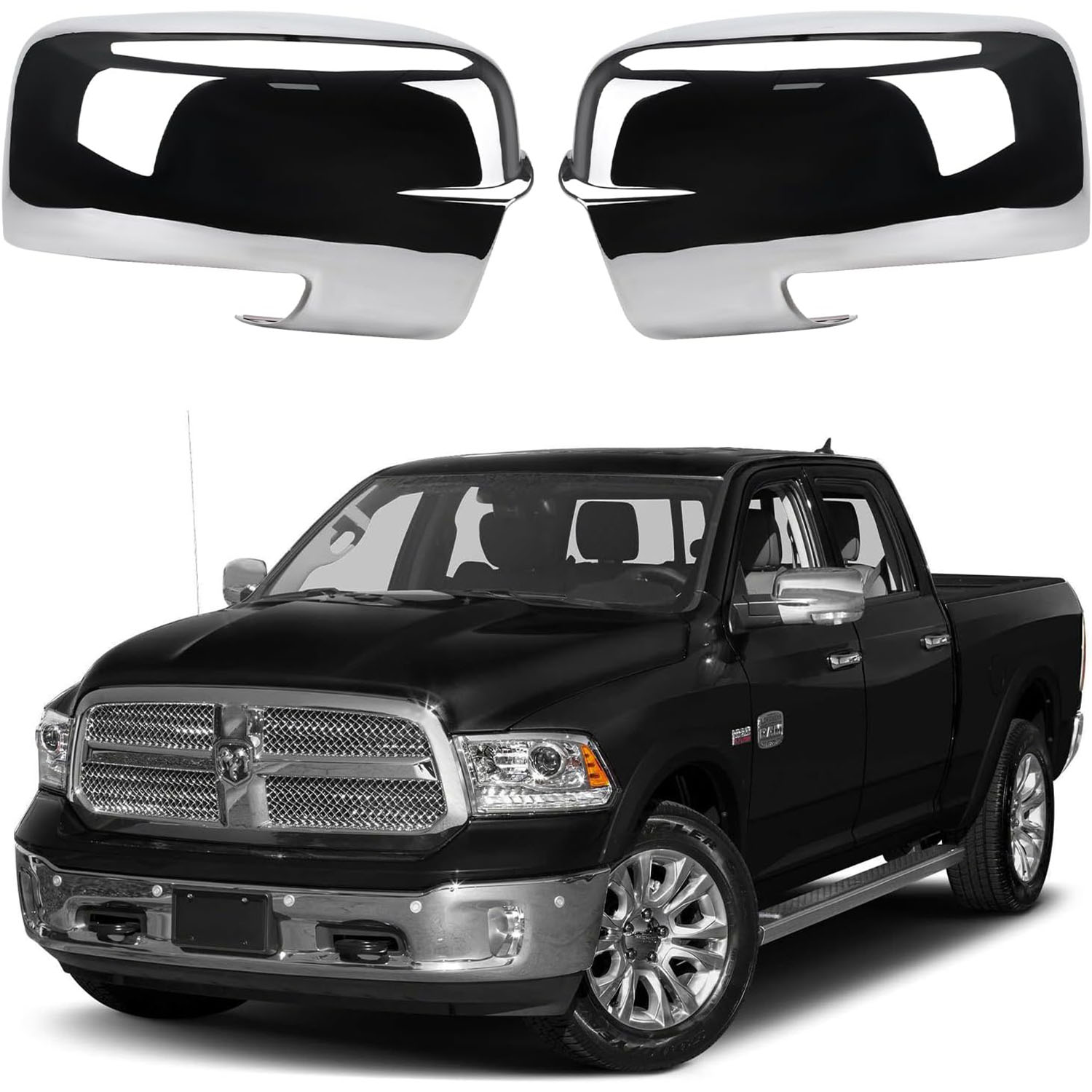 Covelta Mirror Cover Caps with Turn Signal Cut-Outs for 2009-2018 Dodge Ram 1500,2019-2024 Ram 1500 Classic（chrome)