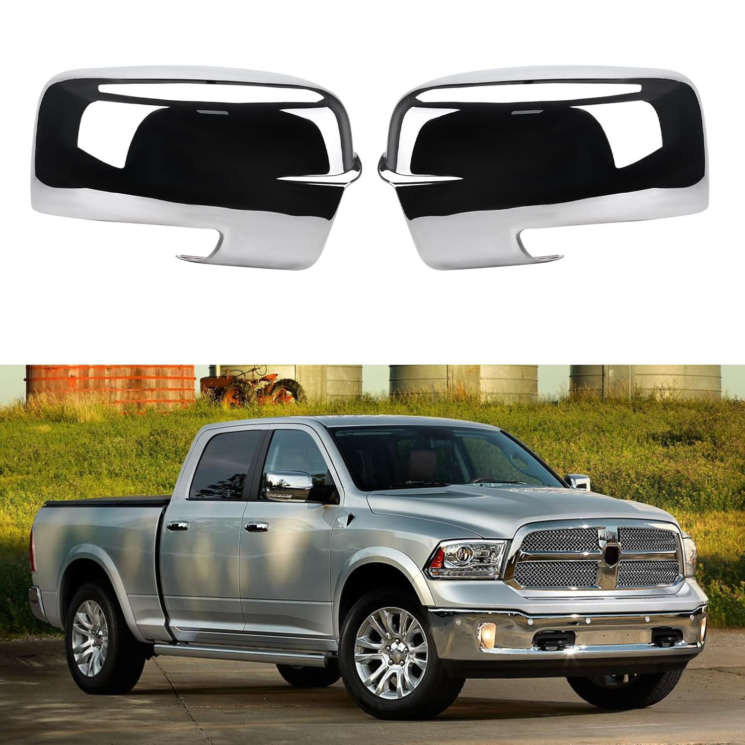 Covelta Mirror Cover Caps with Turn Signal Cut-Outs for 2009-2018 Dodge Ram 1500,2019-2024 Ram 1500 Classic（chrome)