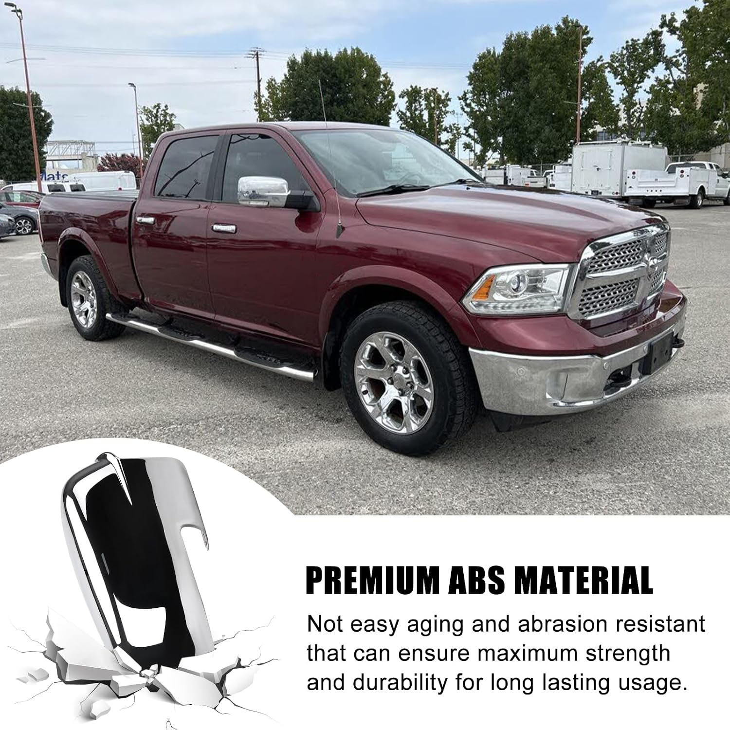 Covelta Mirror Cover Caps with Turn Signal Cut-Outs for 2009-2018 Dodge Ram 1500,2019-2024 Ram 1500 Classic（chrome)