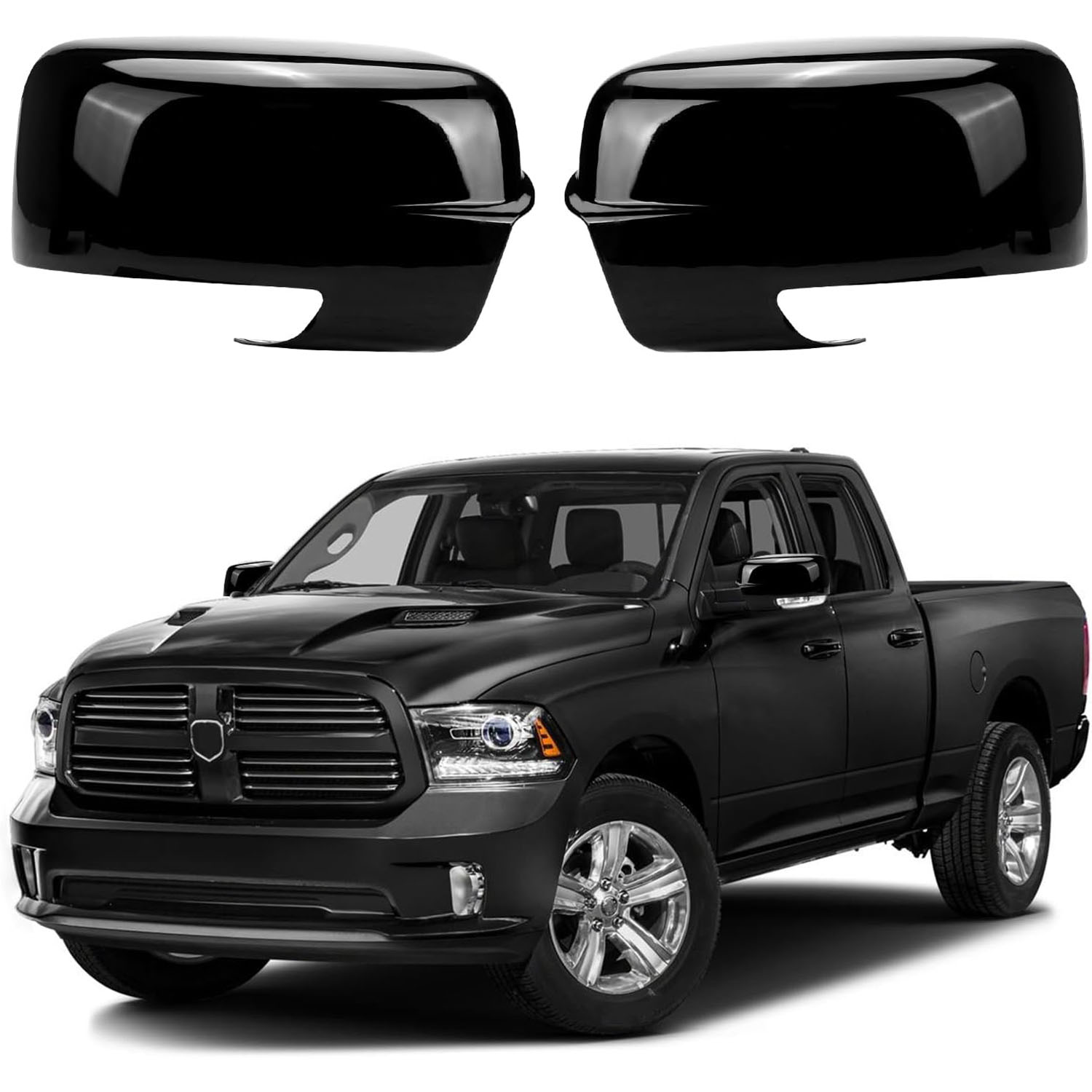 Covelta Mirror Cover Caps Compatible with 2009-2018 Dodge Ram 1500 / 2019-2024 Ram 1500 Classic（Black）