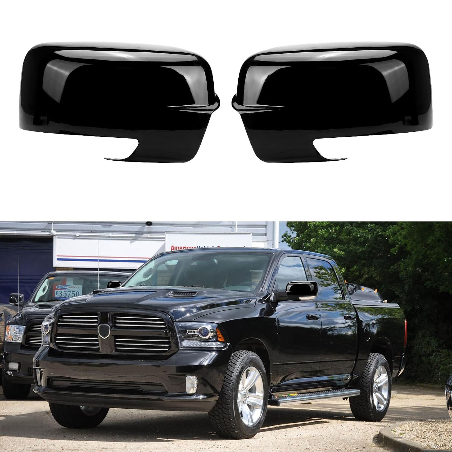 Covelta Mirror Cover Caps Compatible with 2009-2018 Dodge Ram 1500 / 2019-2024 Ram 1500 Classic（Black）