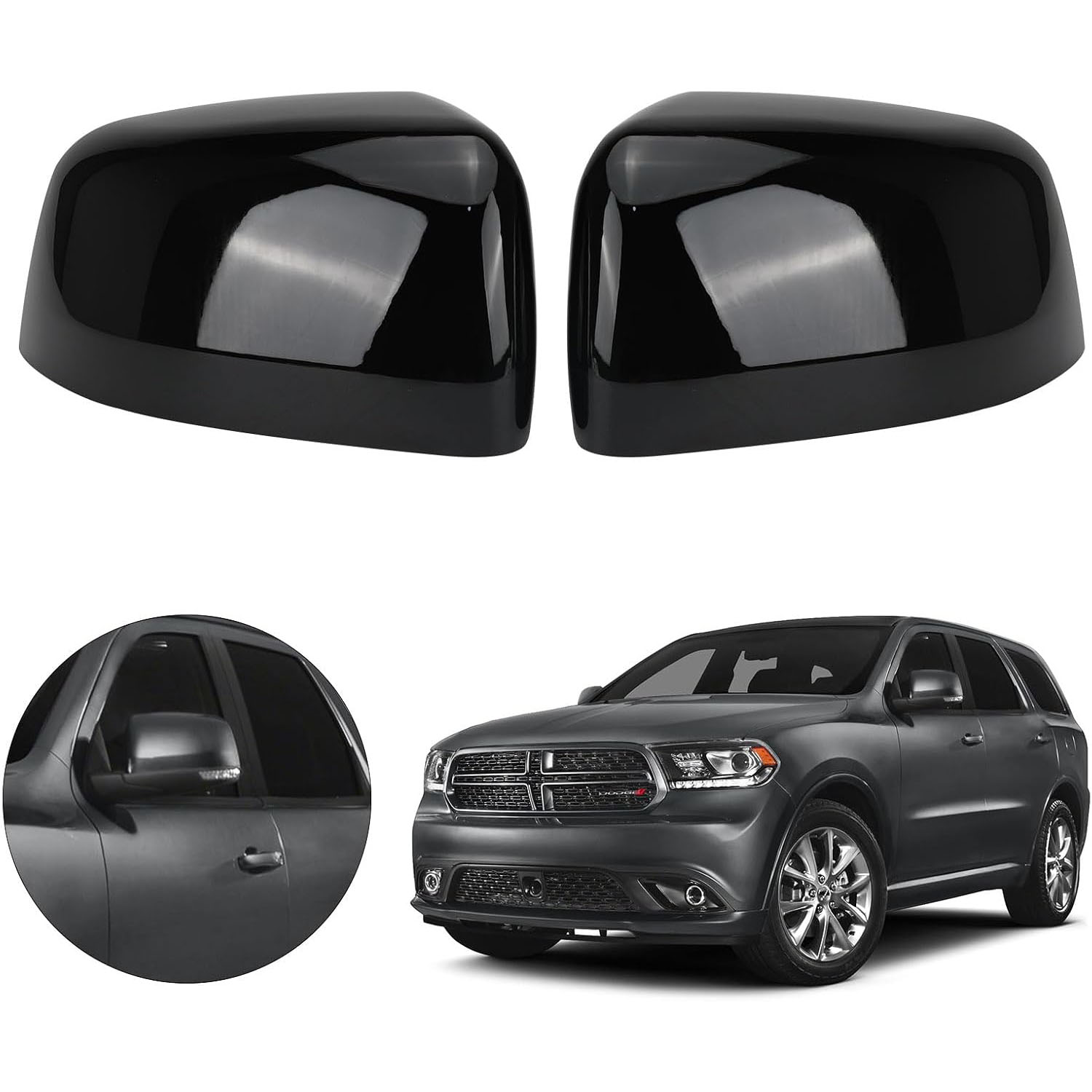 Covelta Mirror Cover Caps Replace for 2011-2021 Jeep Grand Cherokee WK2 / 2011-2024 Dodge Durango（Black）