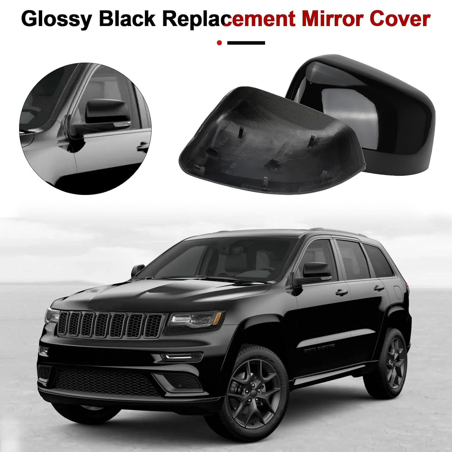 Covelta Mirror Cover Caps Replace for 2011-2021 Jeep Grand Cherokee WK2 / 2011-2024 Dodge Durango（Black）