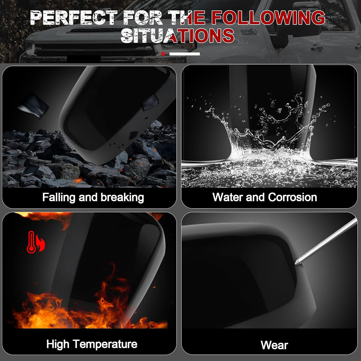 Covelta Mirror Cover Caps Replace for 2011-2021 Jeep Grand Cherokee WK2 / 2011-2024 Dodge Durango（Black）