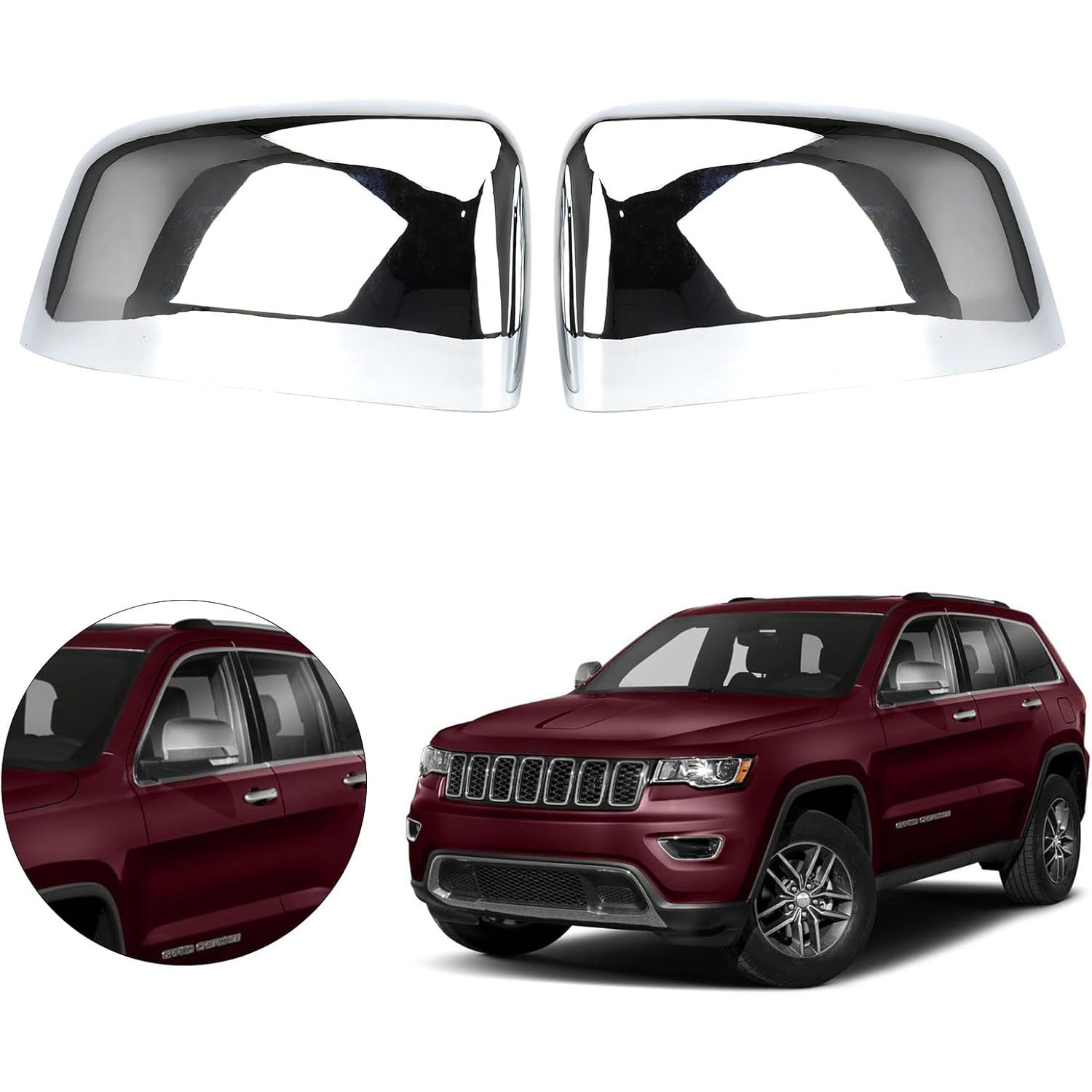 [Copy]Covelta Mirror Cover Caps Replace for 2011-2021 Jeep Grand Cherokee WK2 / 2011-2024 Dodge Durango（Chrome）