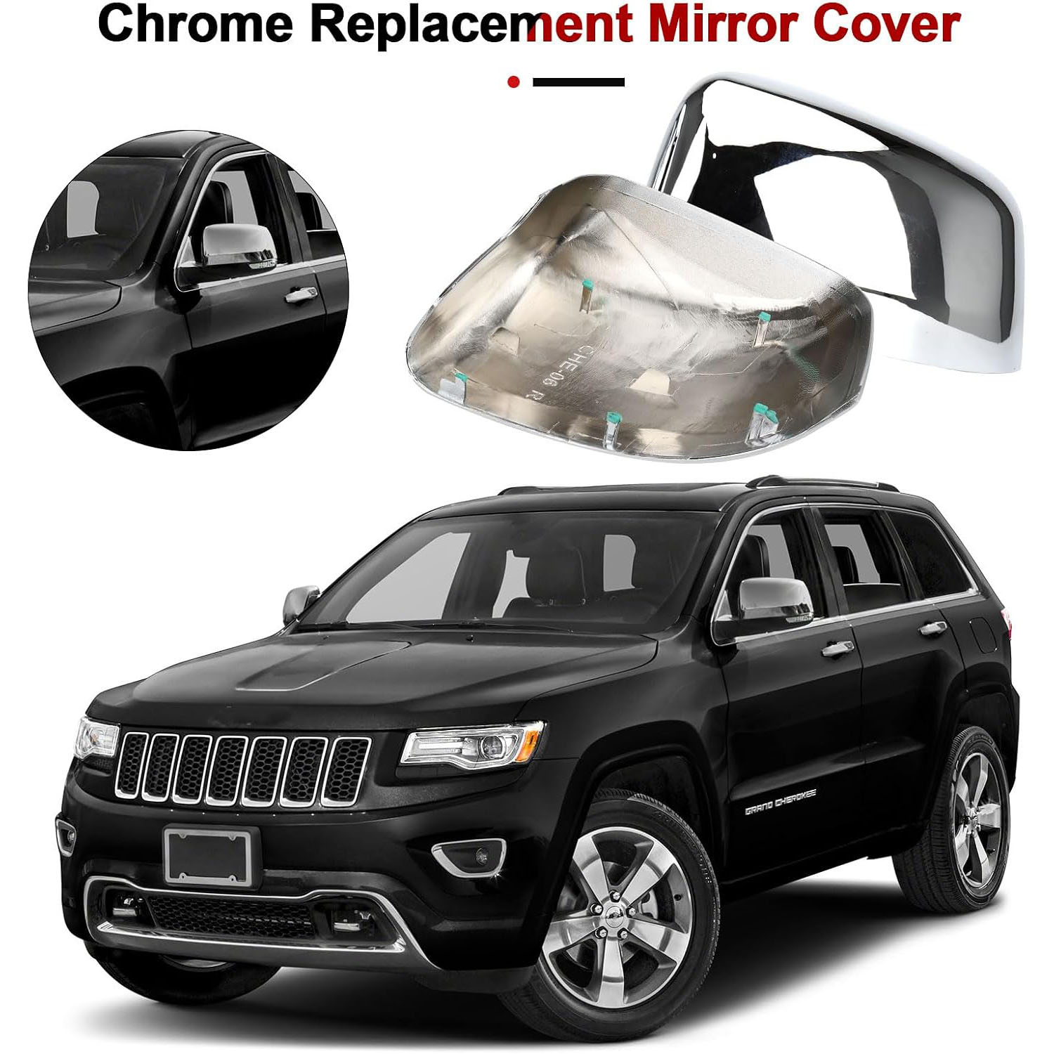 [Copy]Covelta Mirror Cover Caps Replace for 2011-2021 Jeep Grand Cherokee WK2 / 2011-2024 Dodge Durango（Chrome）
