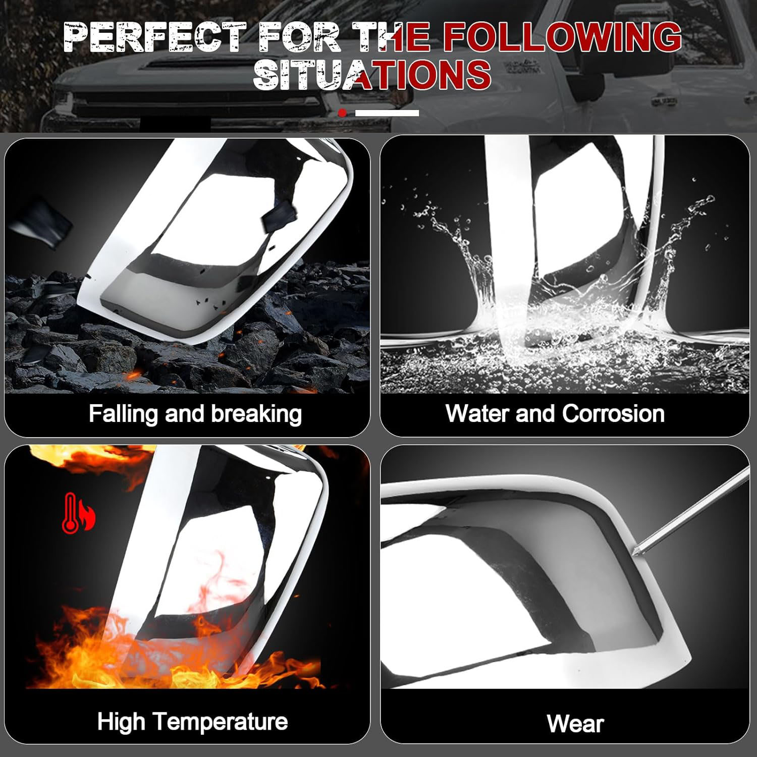 [Copy]Covelta Mirror Cover Caps Replace for 2011-2021 Jeep Grand Cherokee WK2 / 2011-2024 Dodge Durango（Chrome）