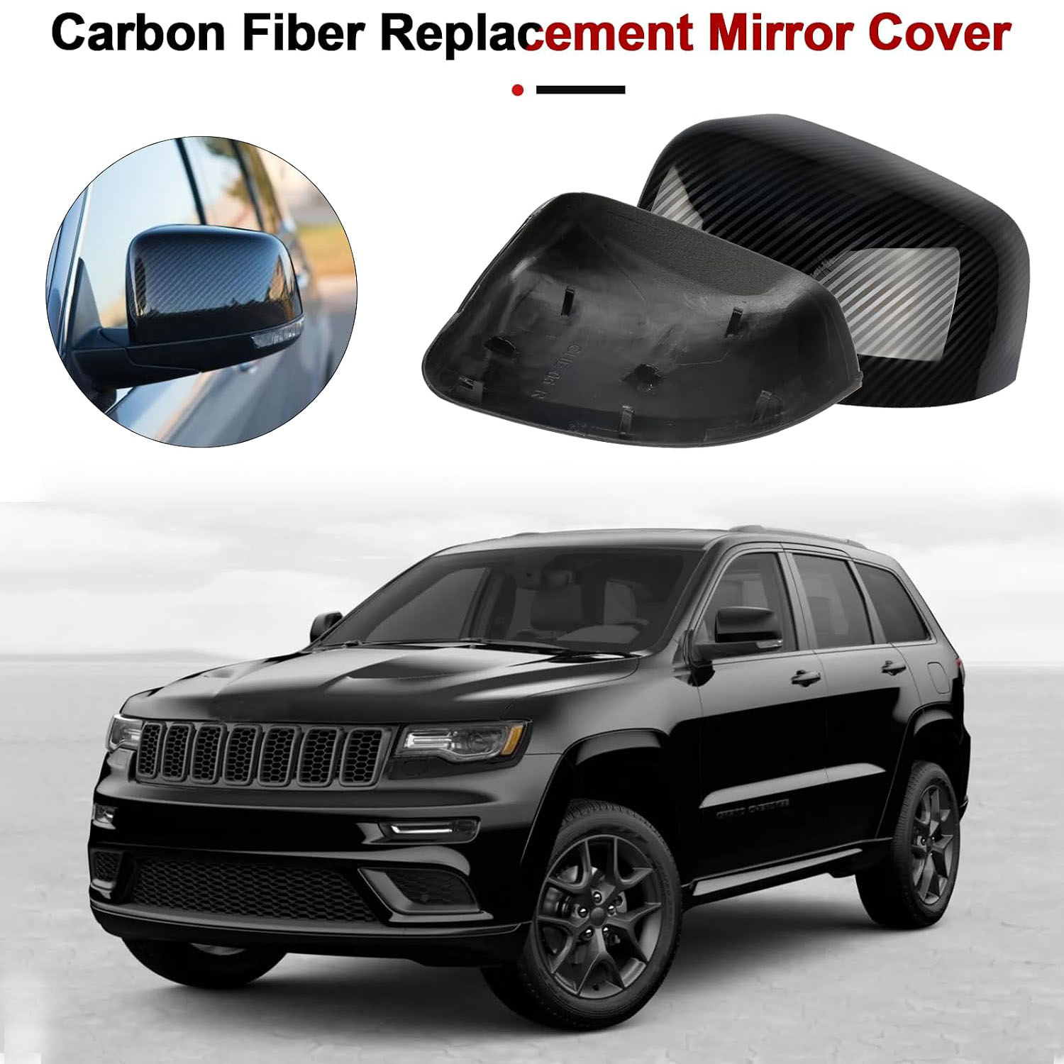 [Copy][Copy]Covelta Mirror Cover Caps Replace for 2011-2021 Jeep Grand Cherokee WK2 / 2011-2024 Dodge Durango（Carbon Fiber）