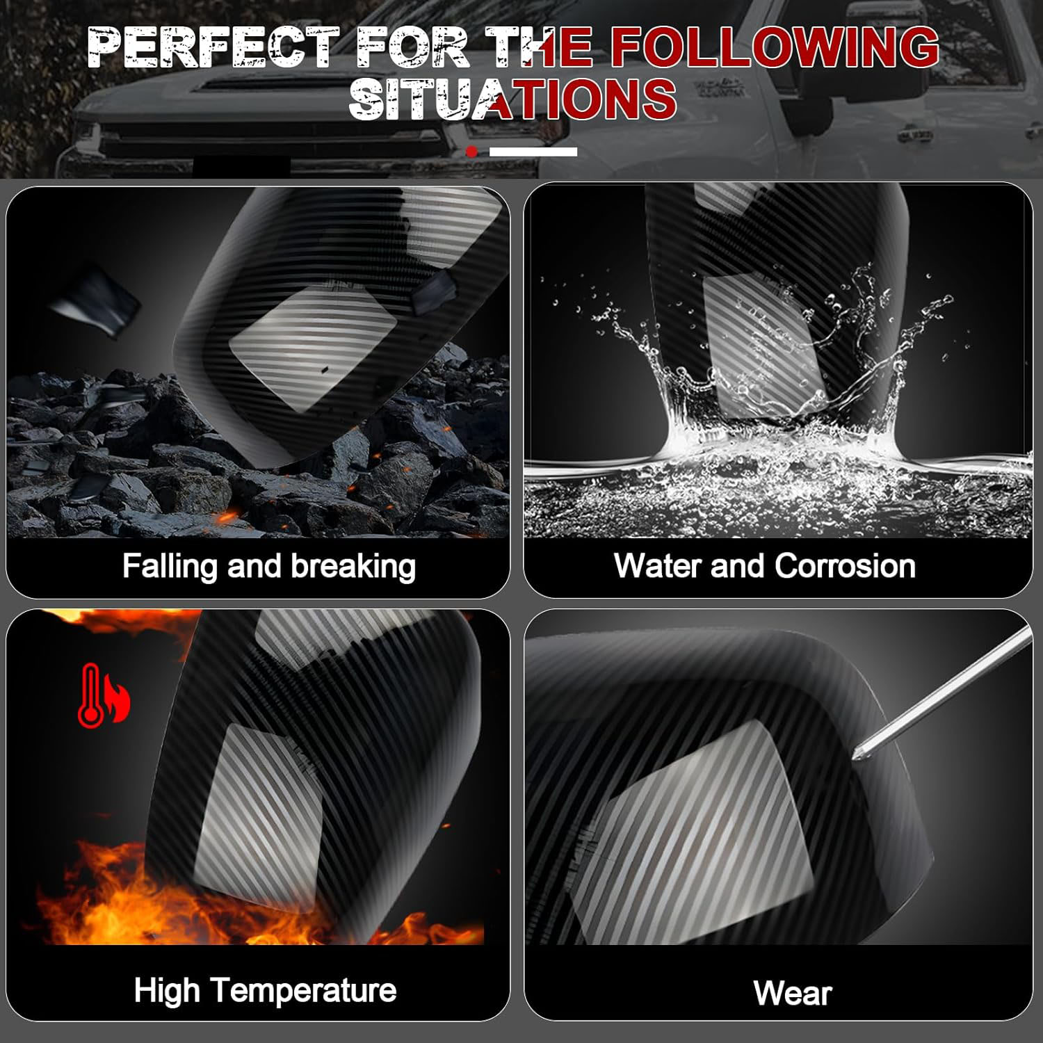 [Copy][Copy]Covelta Mirror Cover Caps Replace for 2011-2021 Jeep Grand Cherokee WK2 / 2011-2024 Dodge Durango（Carbon Fiber）