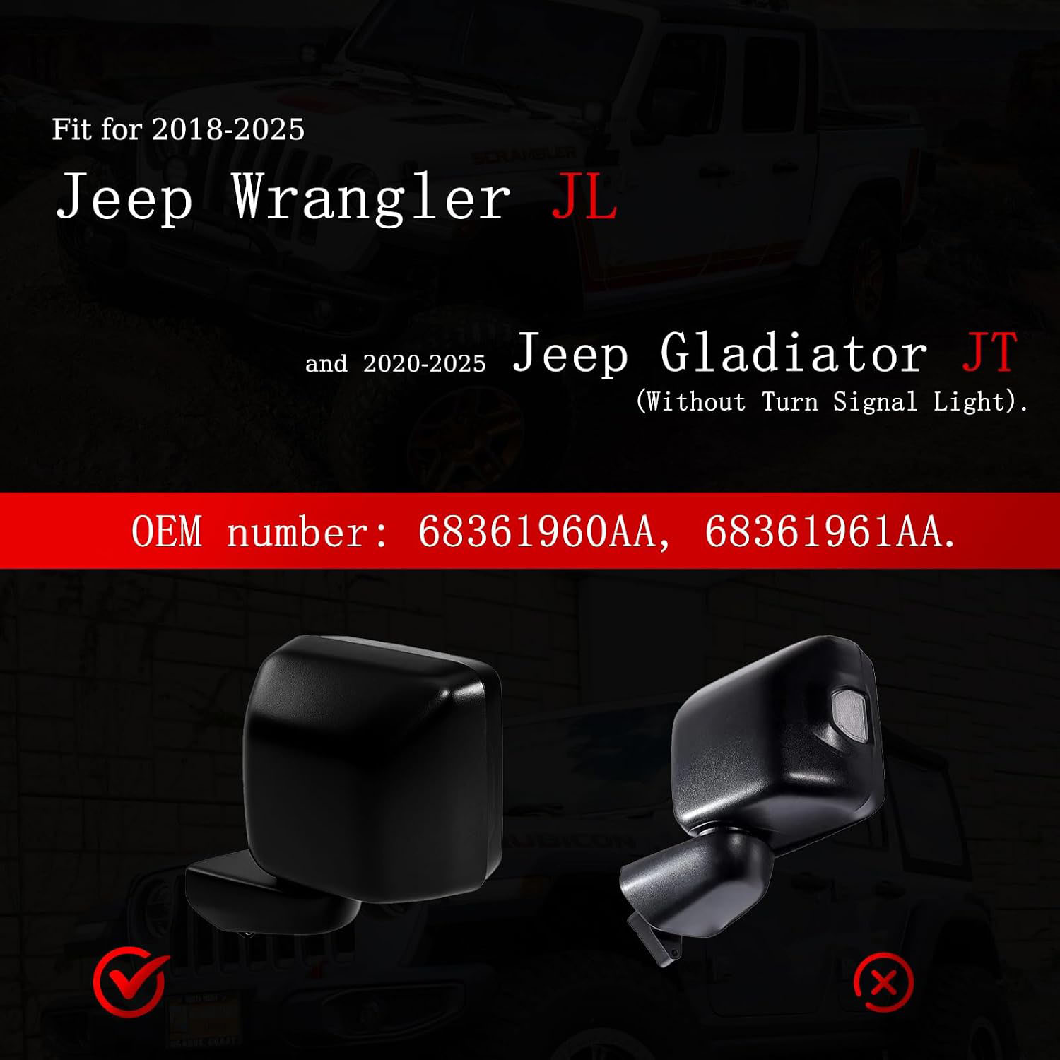 Covelta Mirror Cover Caps Replace for 2018-2025 Jeep Wrangler JL/2020-2025 Gladiator JT(Carbon Fiber)