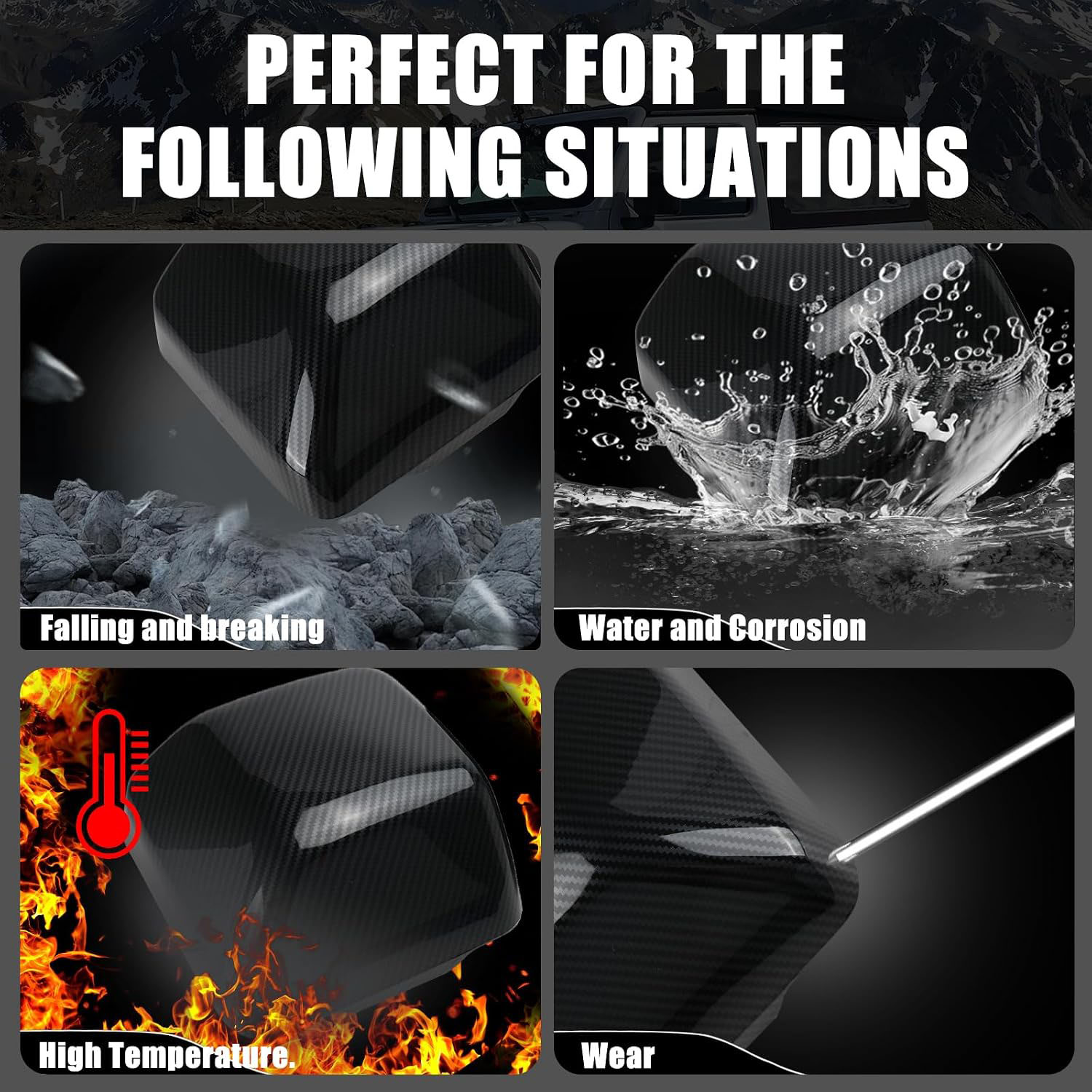 Covelta Mirror Cover Caps Replace for 2018-2025 Jeep Wrangler JL/2020-2025 Gladiator JT(Carbon Fiber)