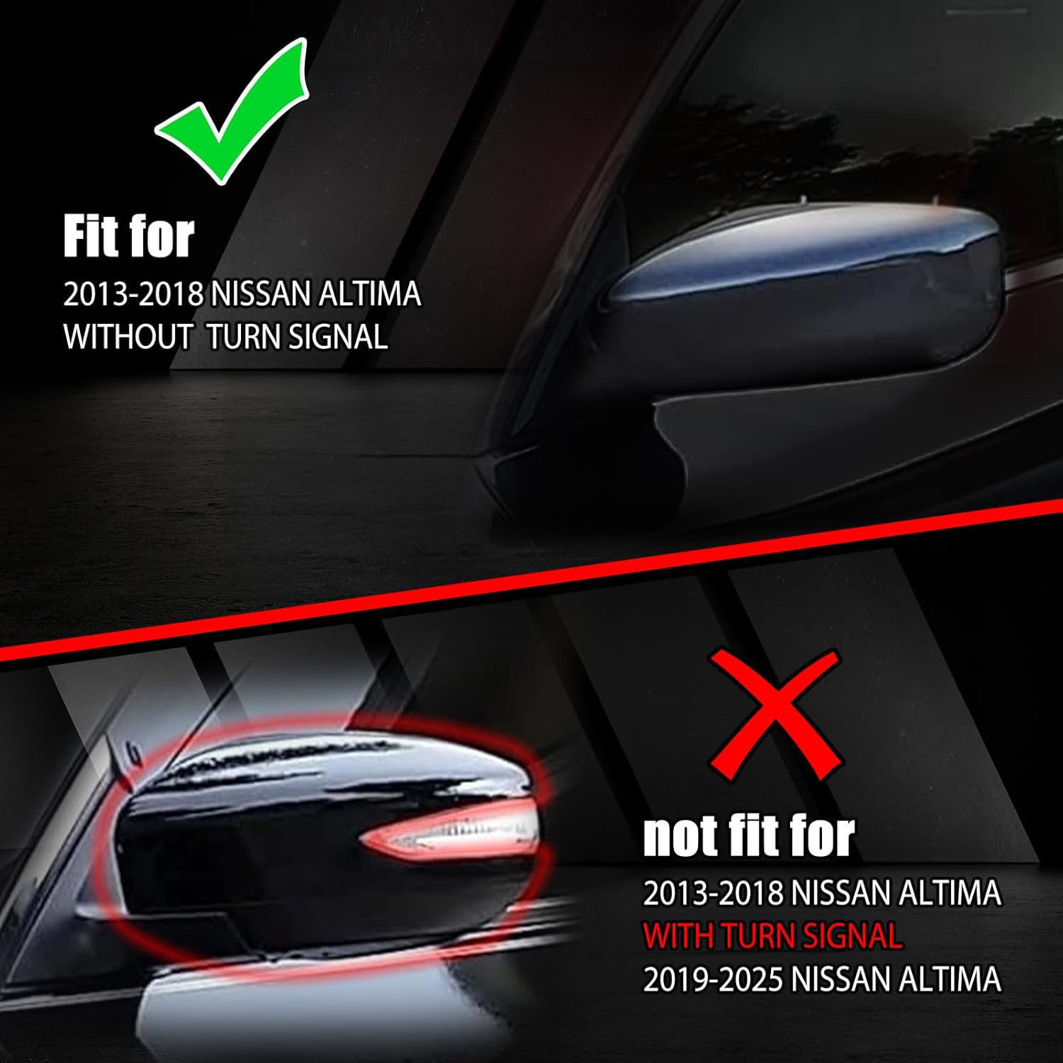 Covelta Mirror Cover Caps Replace for 2013-2018 Nissan Altima Without Turn Signal