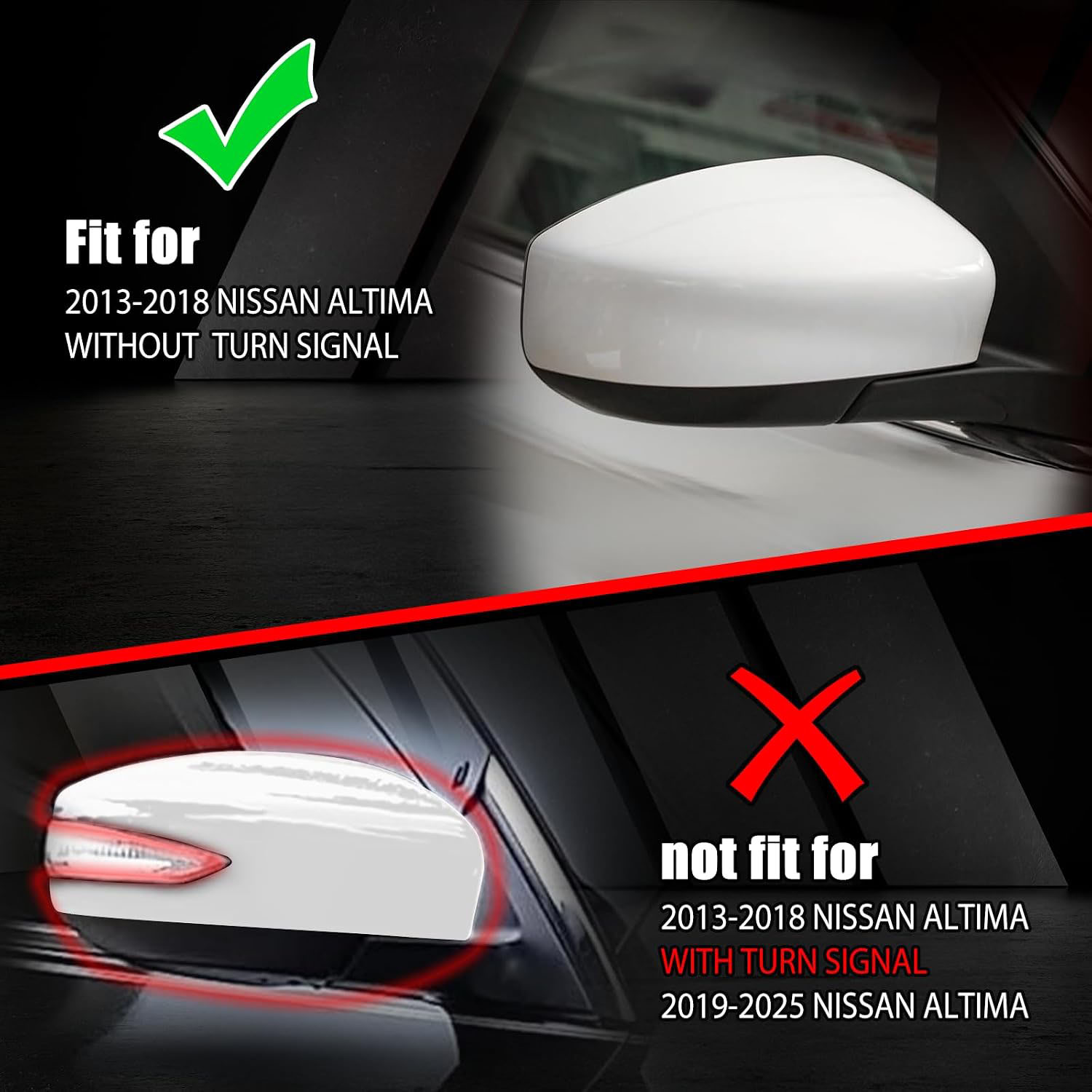 Covelta Right Mirror Cover Replace for 2013-2018 Nissan Altima Without Turn Signal