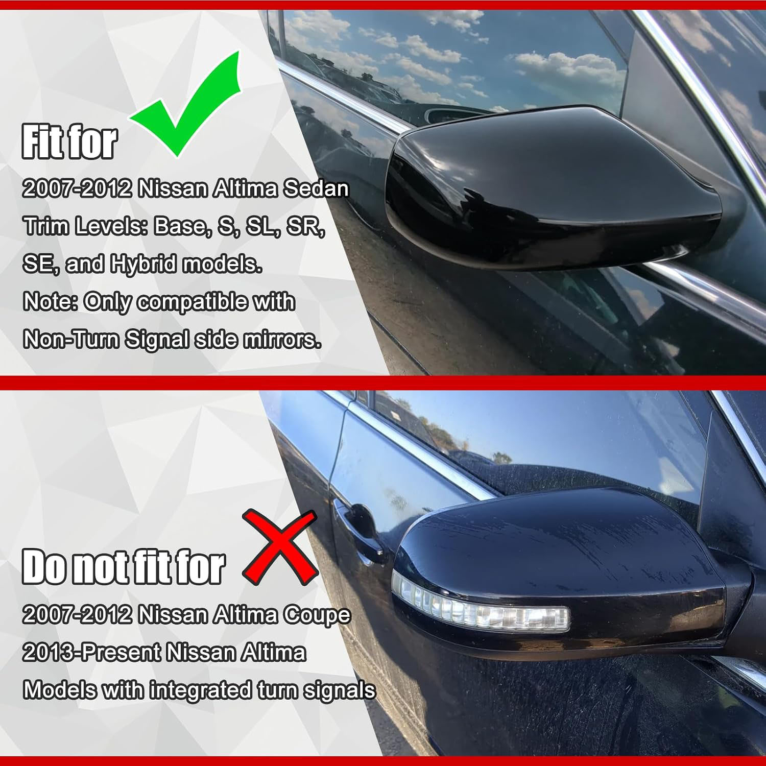 Covelta Mirror Covers Replacement for 2007-2012 Nissan Altima