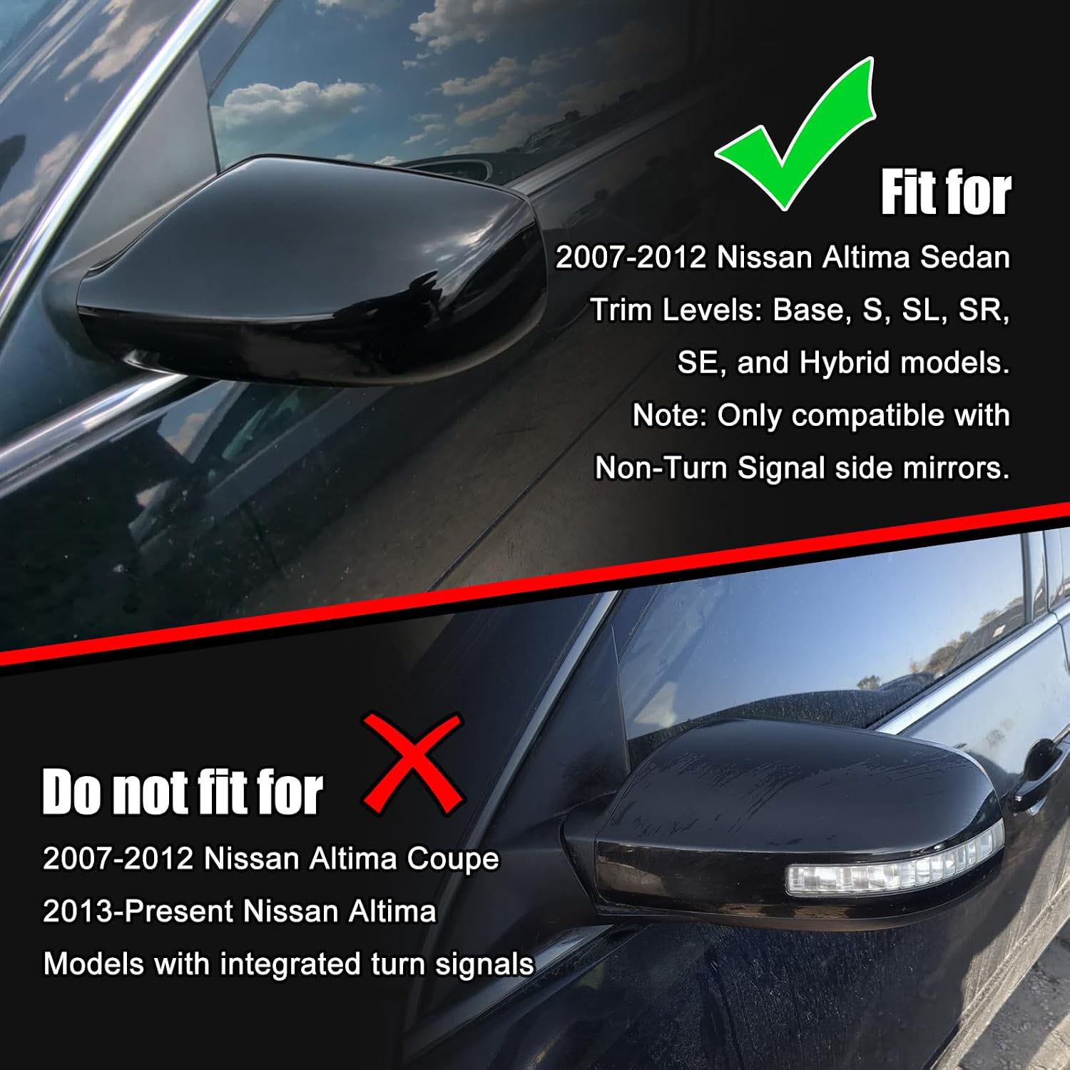 Covelta Right Mirror Cover Replacement for 2007-2012 Nissan Altima