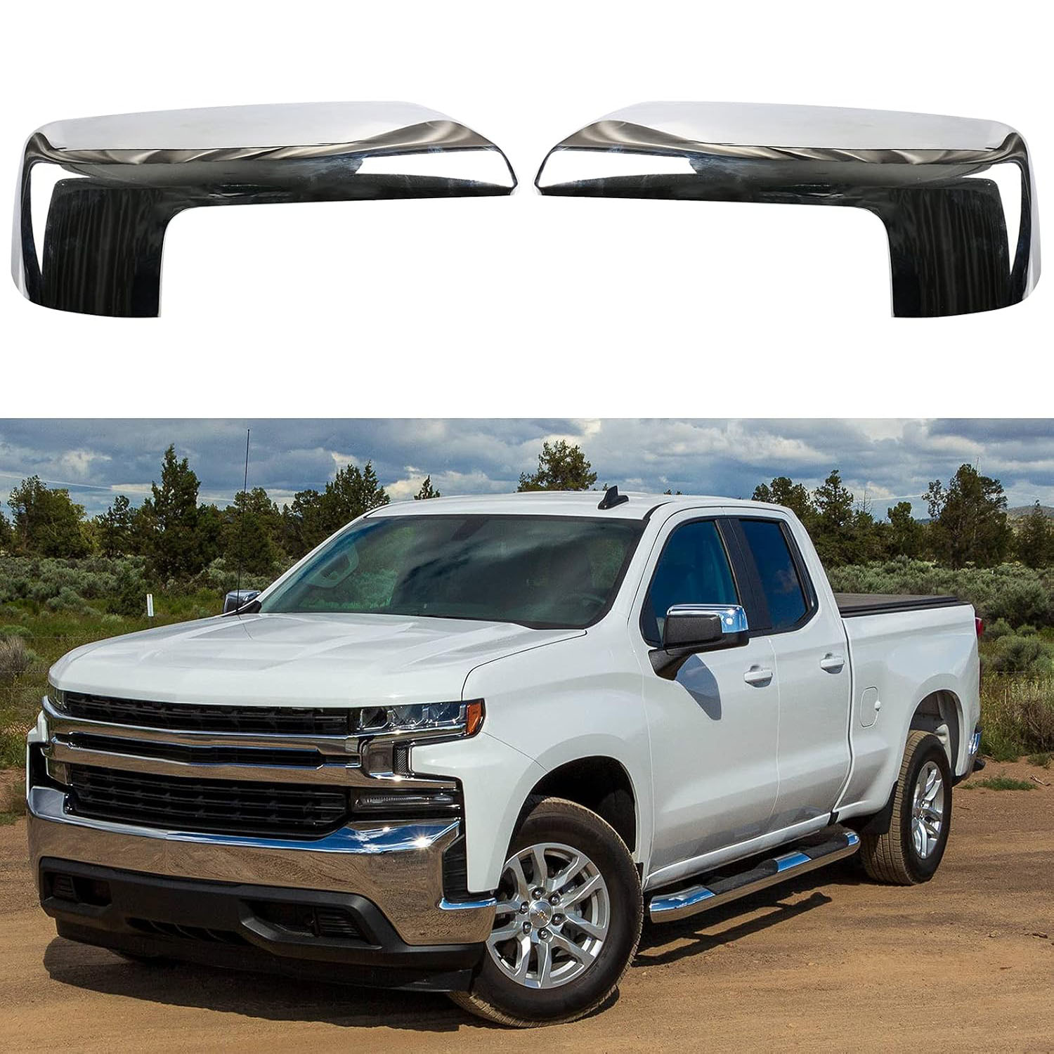 Covelta Mirror Cover Caps Replace for 2019-2025 Chevy Silverado 1500/GMC Sierra 1500(Chrome)