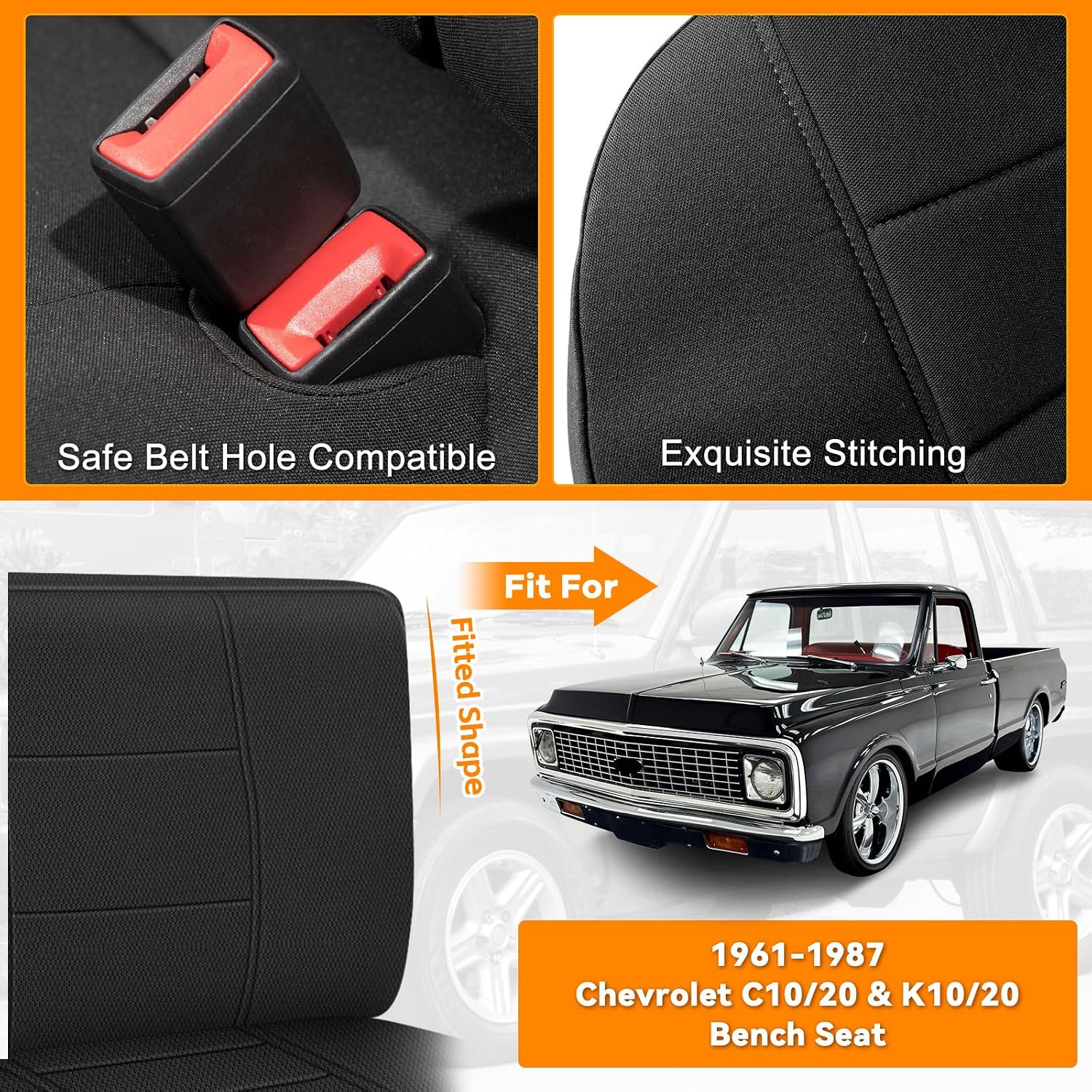 Covelta Front Bench Seat Cover for 1961–1987 Chevy C/K 10 C/K 20(Black)