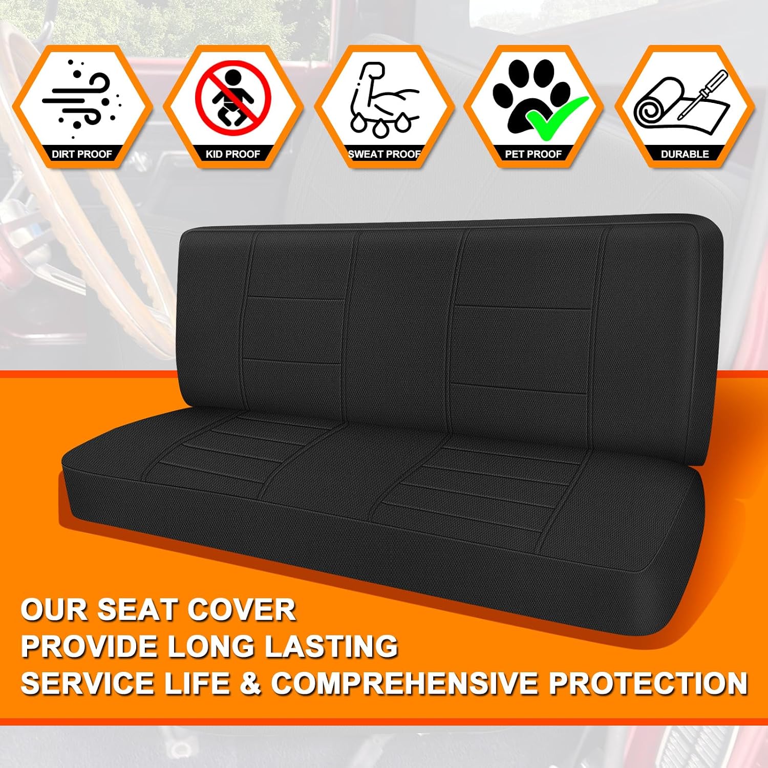 Covelta Front Bench Seat Cover for 1961–1987 Chevy C/K 10 C/K 20(Black)