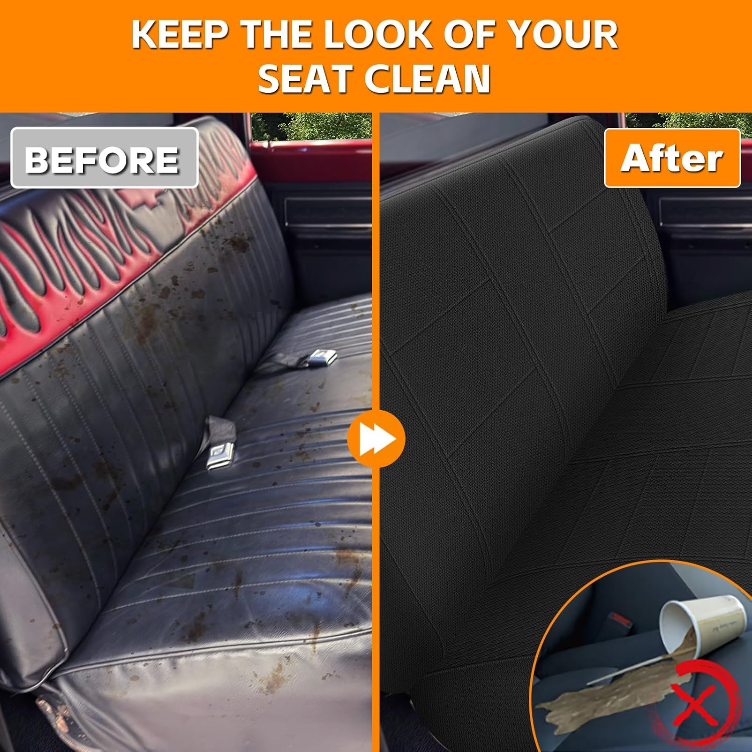 Covelta Front Bench Seat Cover for 1961–1987 Chevy C/K 10 C/K 20(Black)