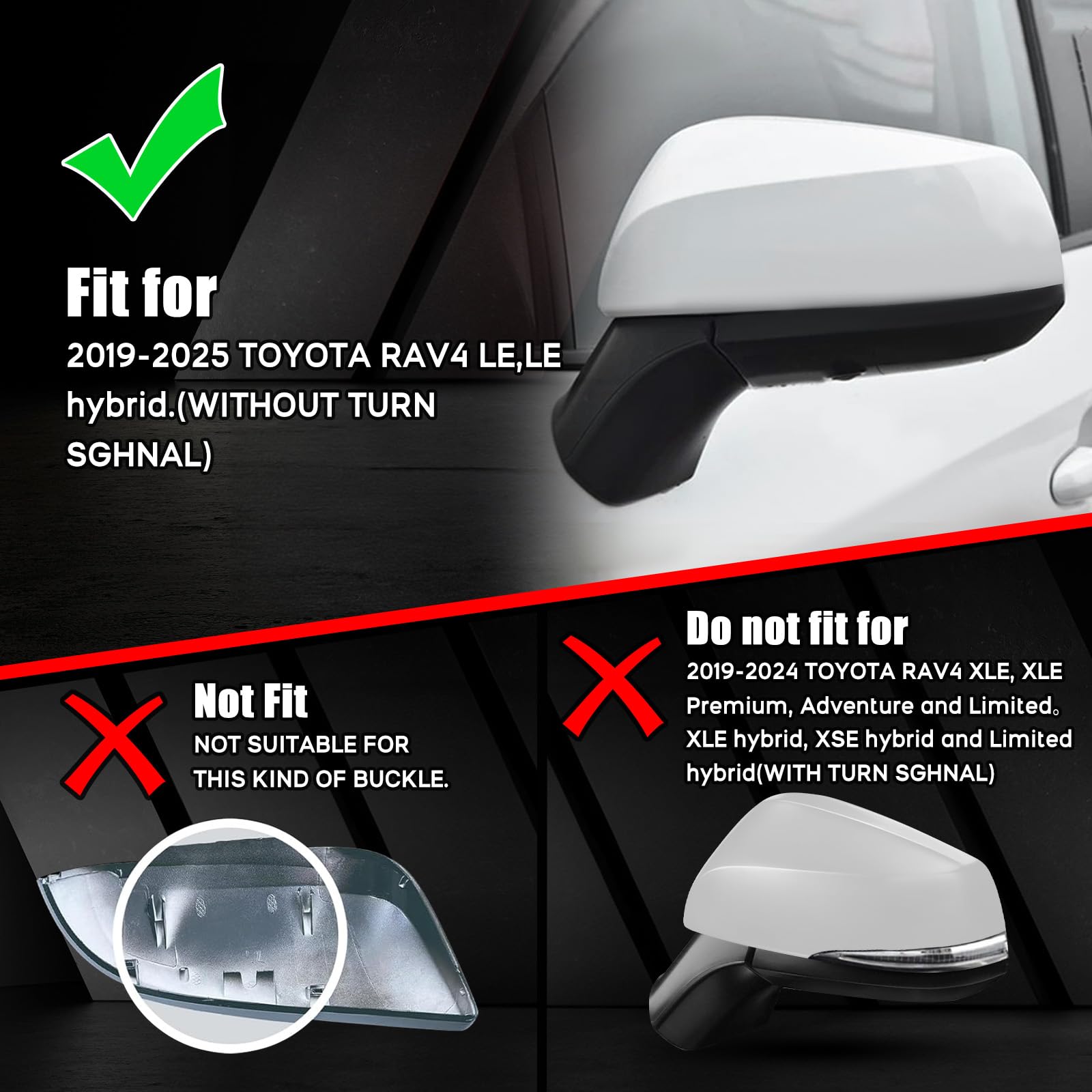 Covelta Mirror Cover Caps Replace for 2019-2025 Toyota RAV4 LE & LE Hybrid Without Turn Signal(White)