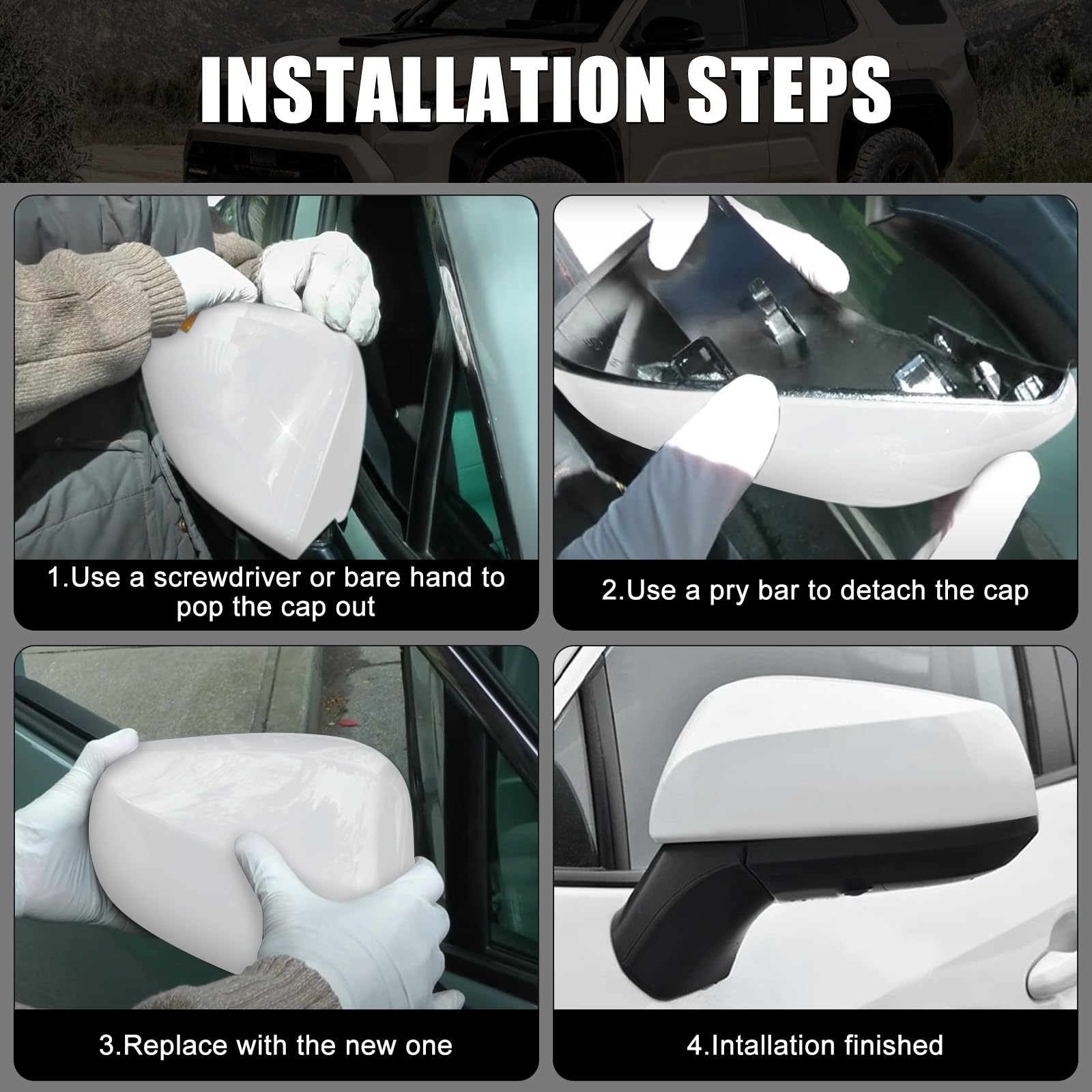 Covelta Mirror Cover Caps Replace for 2019-2025 Toyota RAV4 LE & LE Hybrid Without Turn Signal(White)