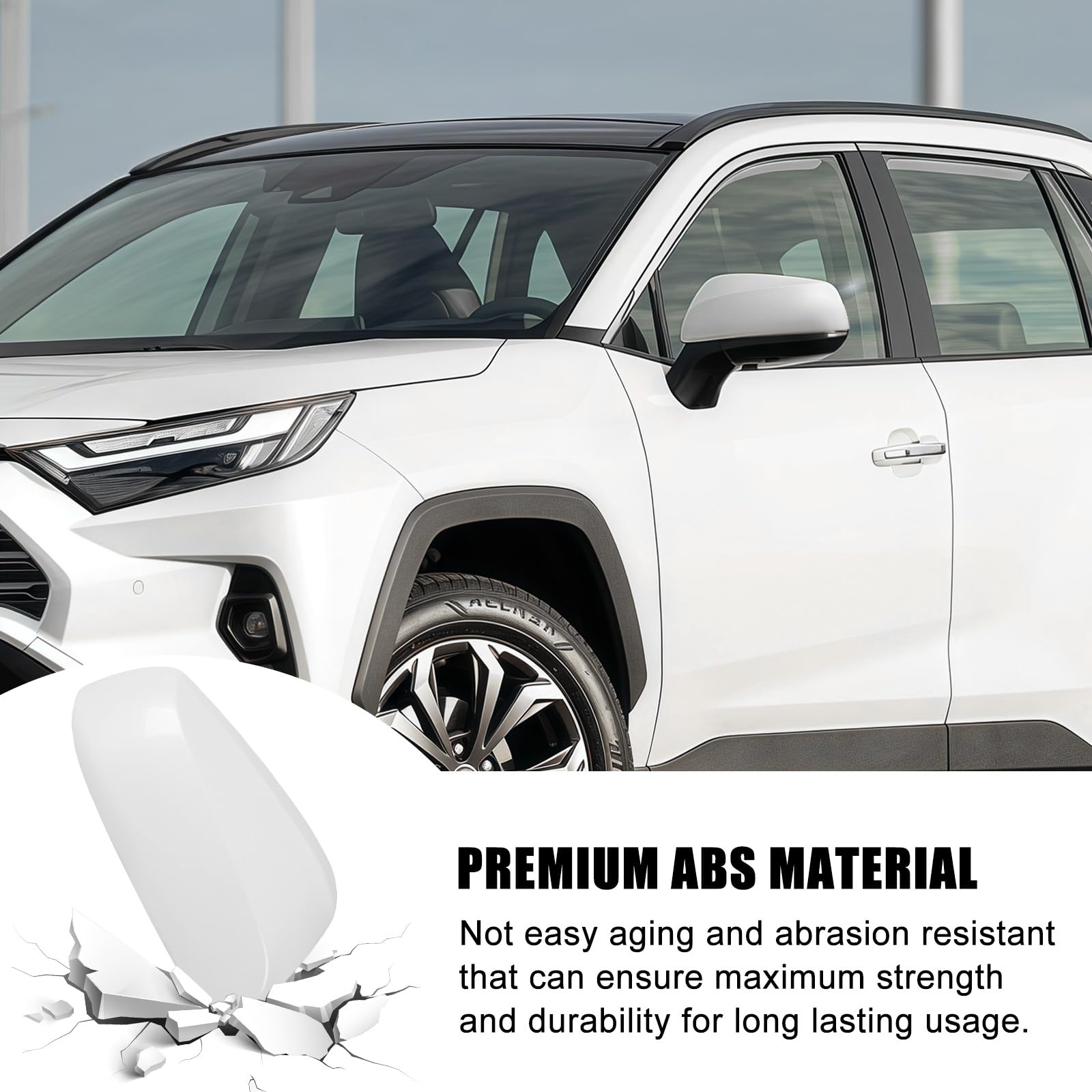 Covelta Mirror Cover Caps Replace for 2019-2025 Toyota RAV4 LE & LE Hybrid Without Turn Signal(White)