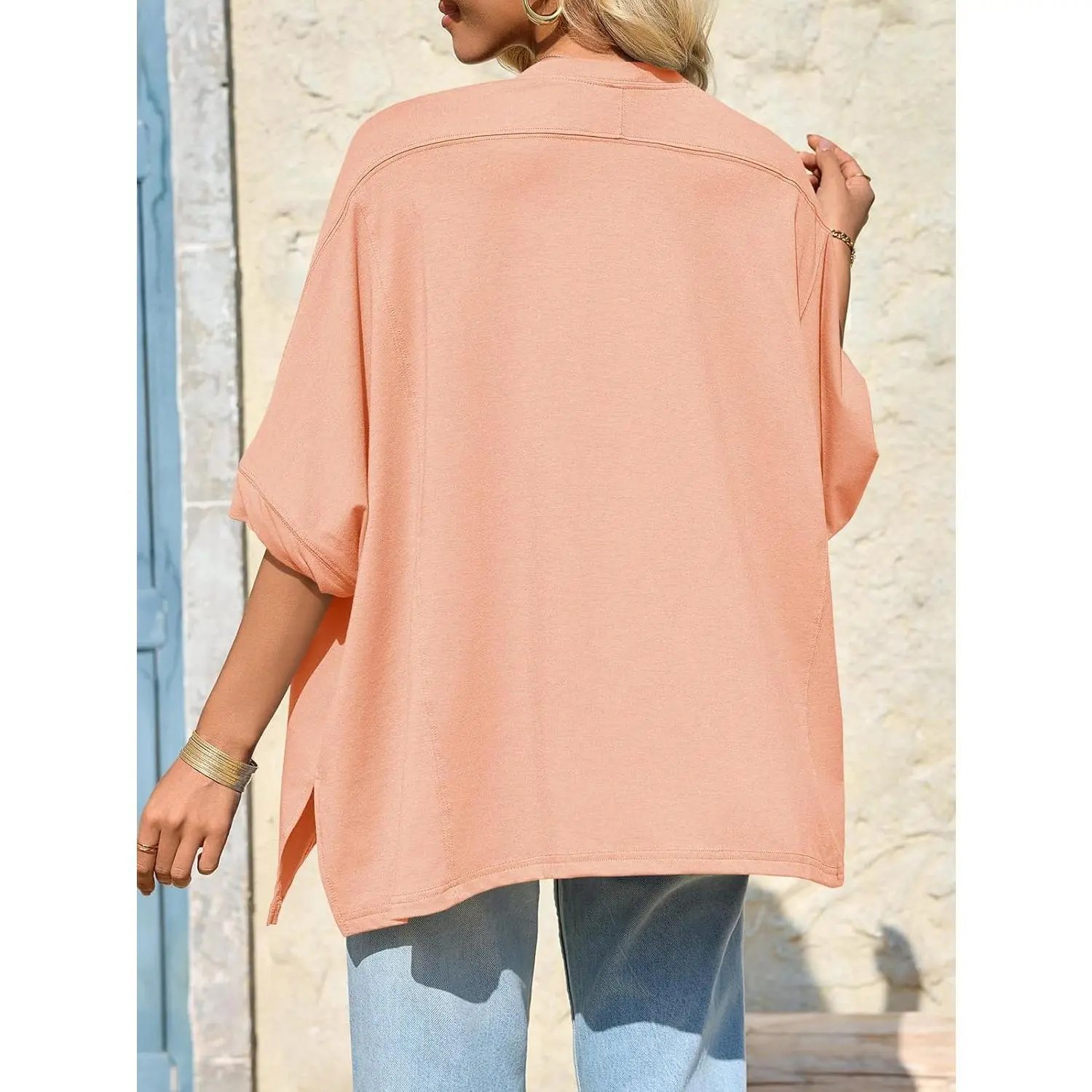 ⏰Hot Sale-Womens Oversized Tshirts Batwing Short Sleeve Asymmetric Hem Tops Summer Casual Loose Fit Tunic Tee Shirts