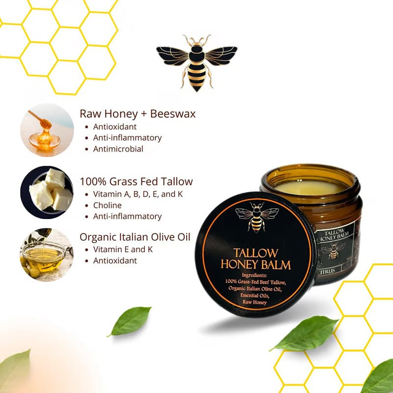 🍊This Week's Special Price $9.98 🎁- Organic Grass-Fed Beef Tallow Balm with Raw Honey