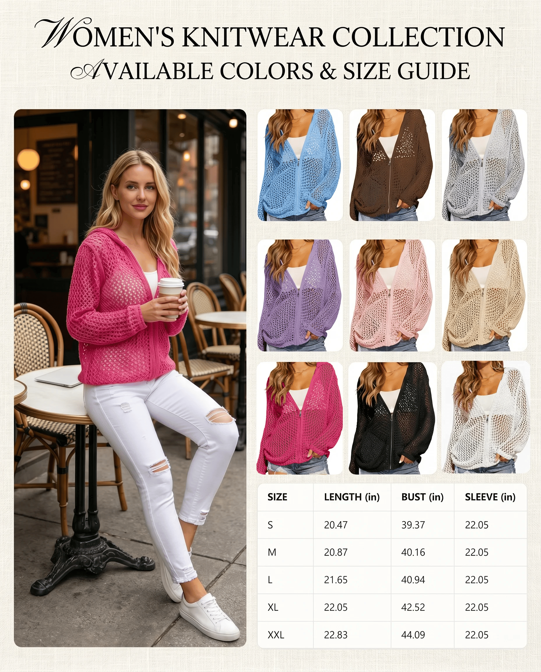 🔥LAST DAY SALE 50% OFF⏰-Women's Crochet Lightweight Cardigan Zip Up
